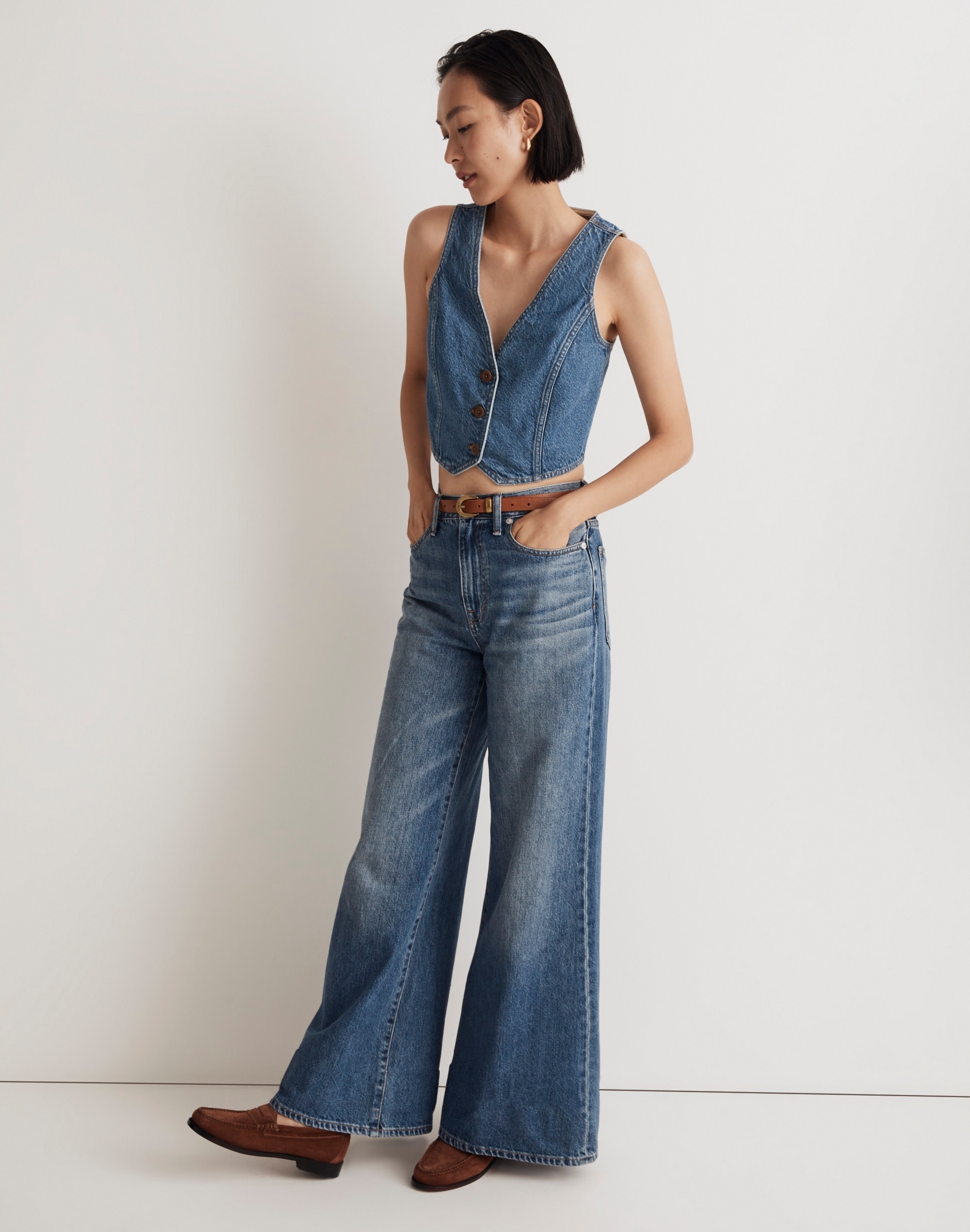 Cotton-Hemp-Blend Denim Crop Vest Top in Pawley Wash