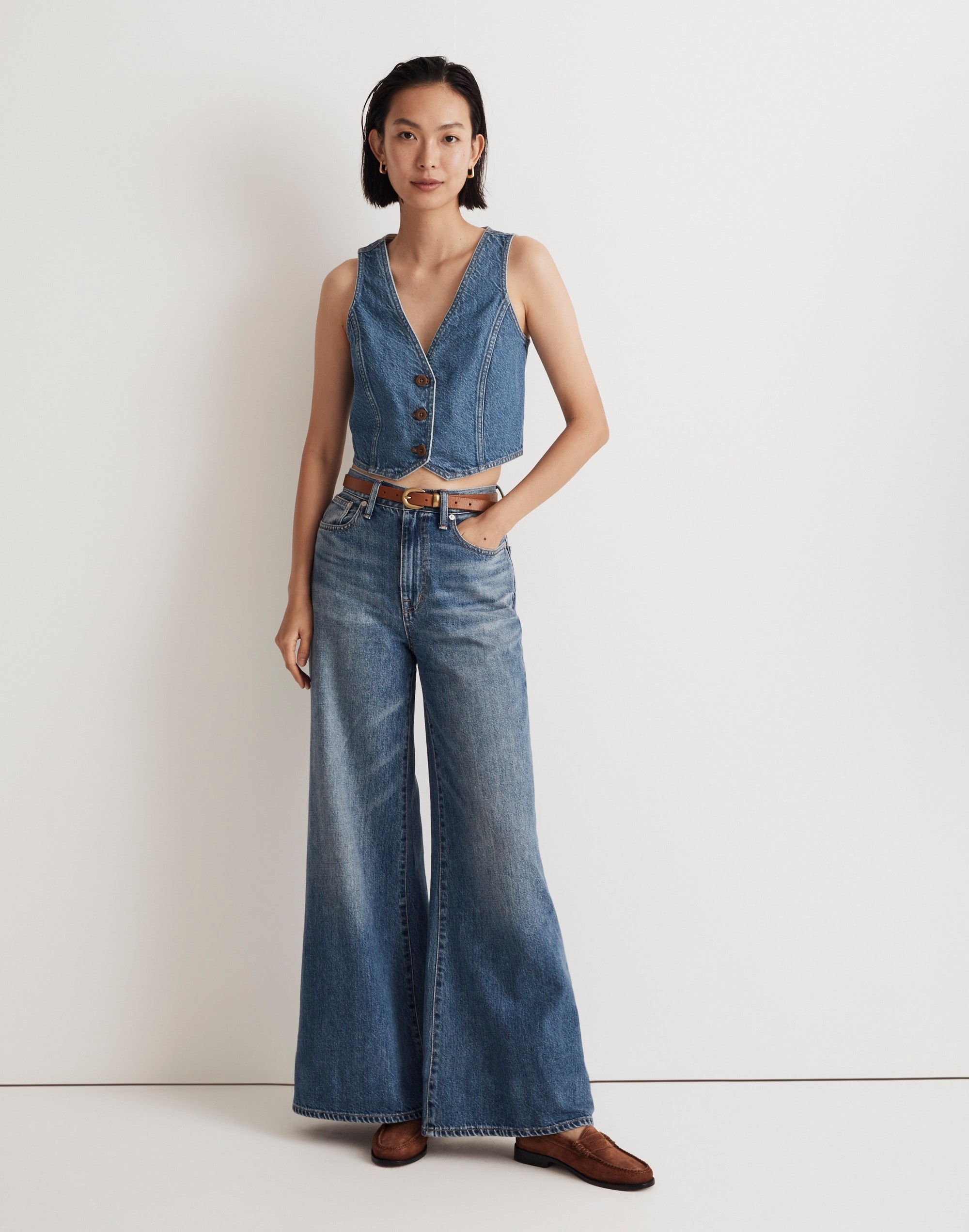 Cotton-Hemp-Blend Denim Crop Vest Top in Pawley Wash