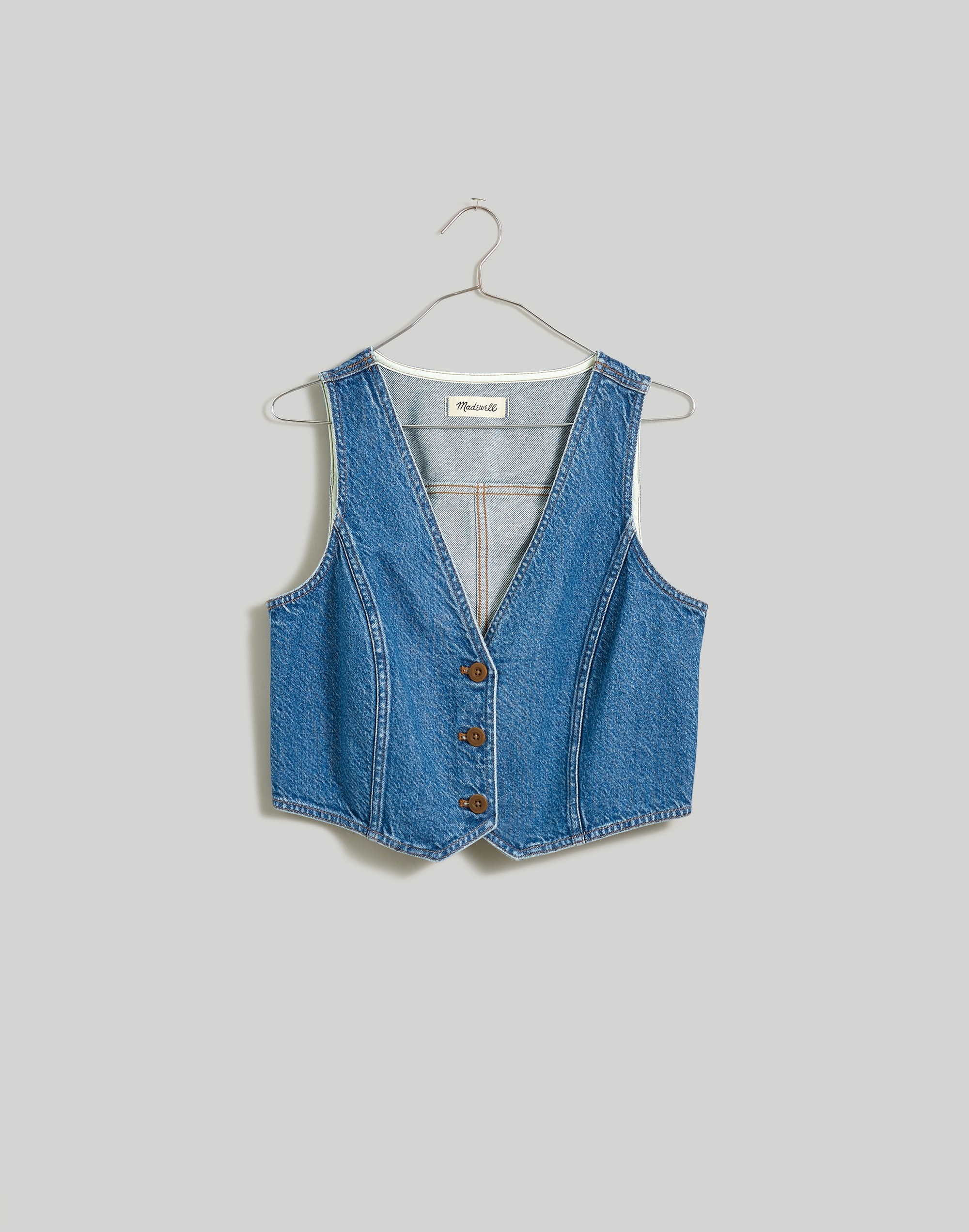 Cotton-Hemp-Blend Denim Crop Vest Top in Pawley Wash