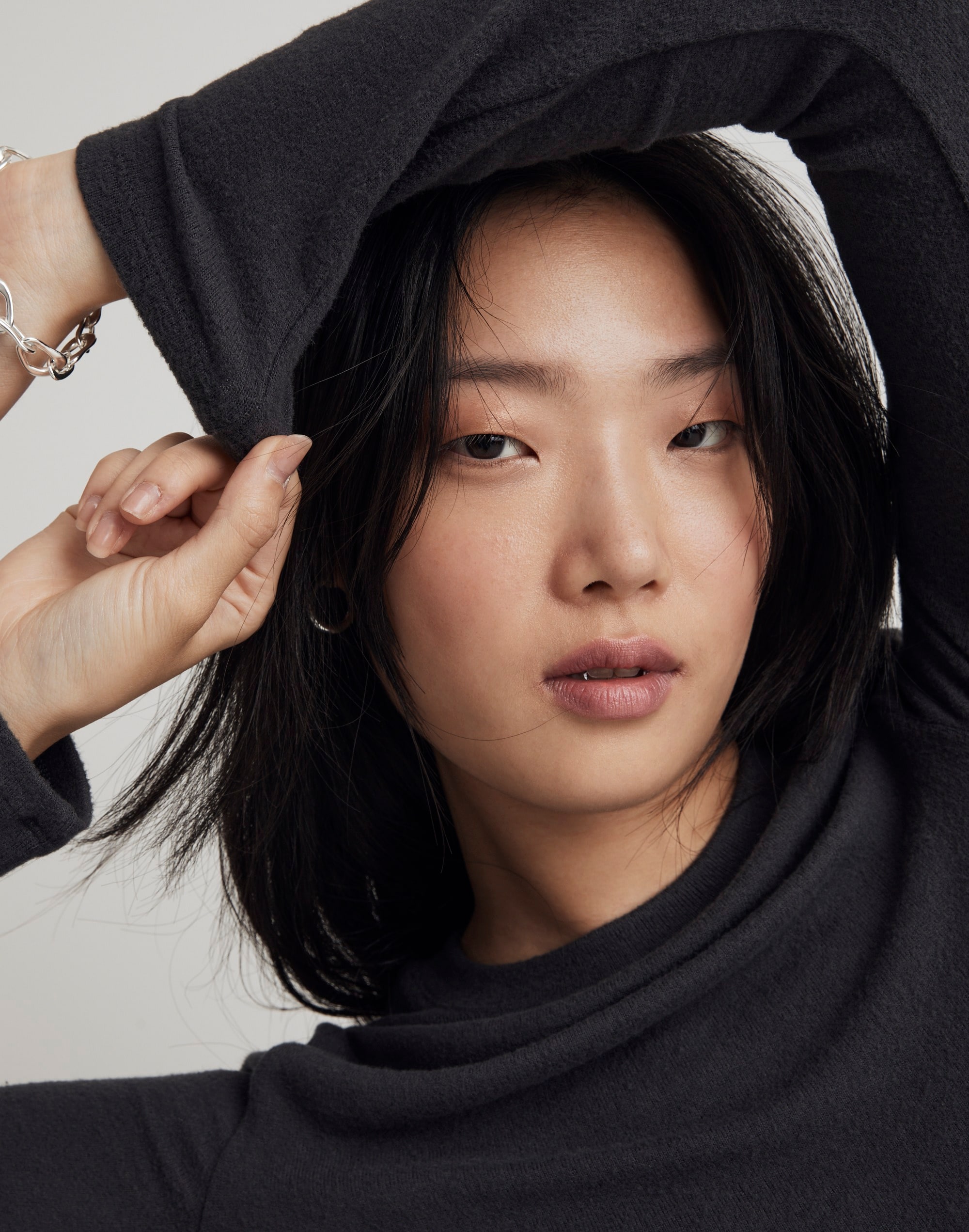 Brushed Jersey Ruched Long-Sleeve Tee