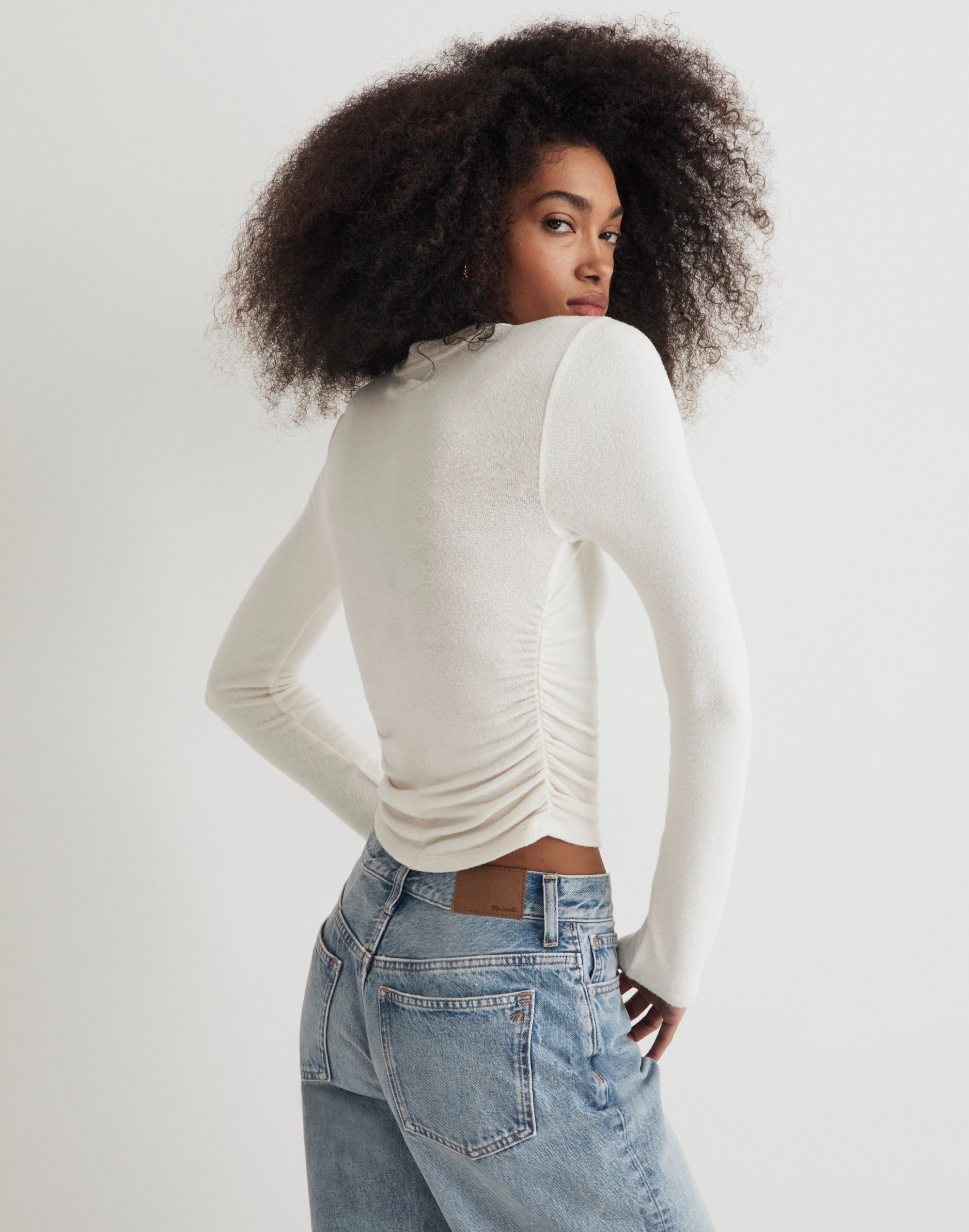 Brushed Jersey Ruched Long-Sleeve Tee