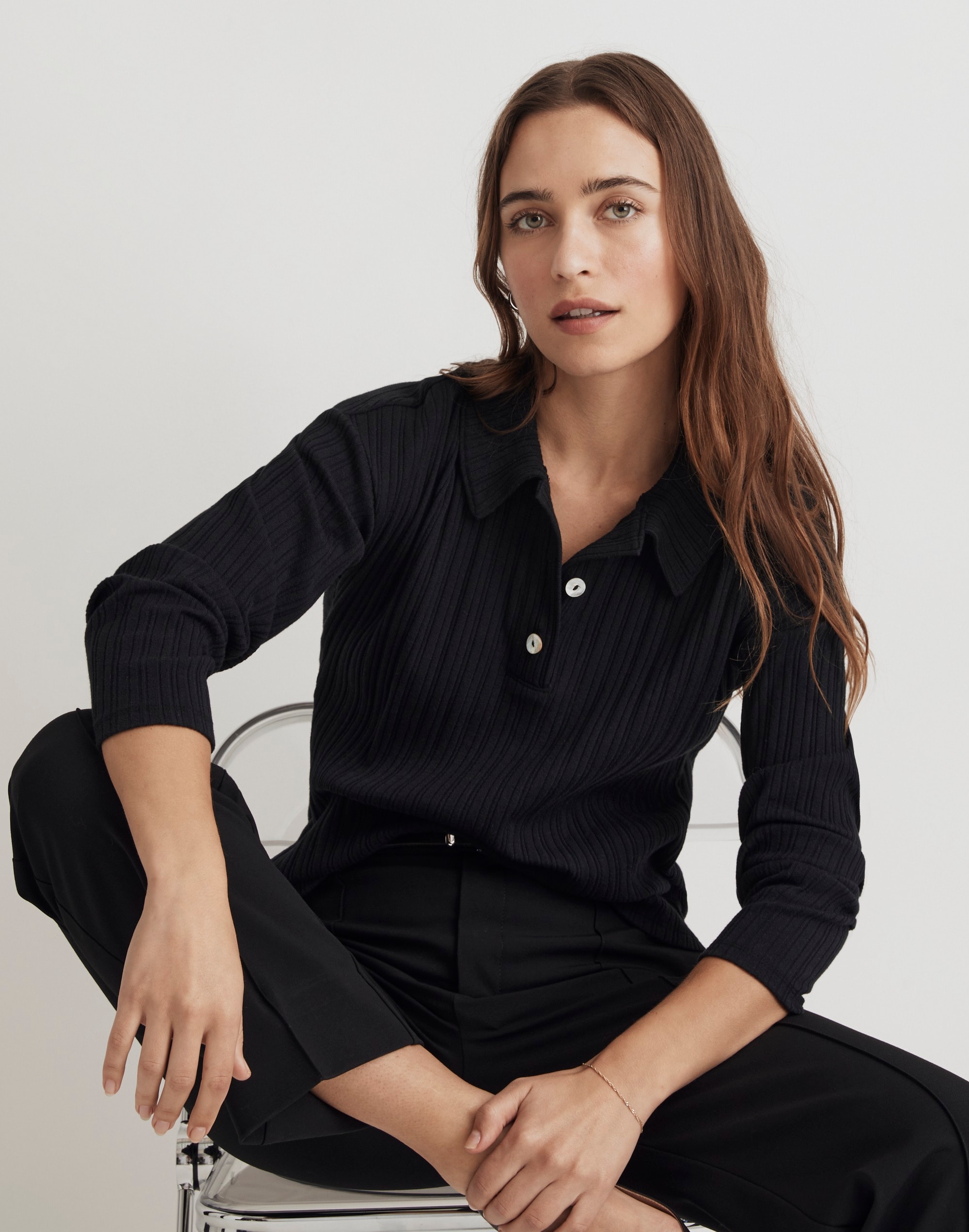 variegated rib boxy polo shirt