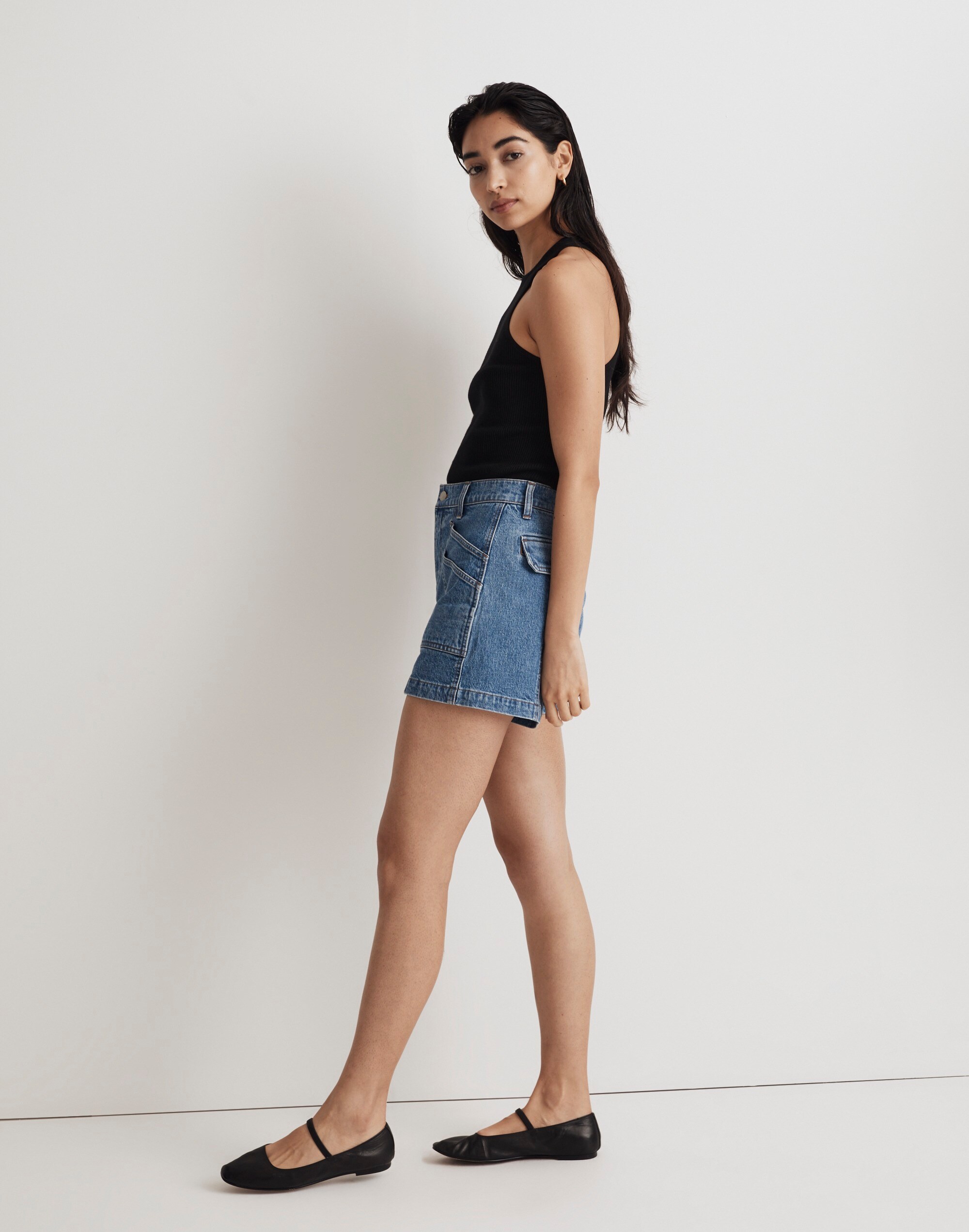 The Perfect Vintage Mid-Length Cargo Jean Short in Fernlane Wash
