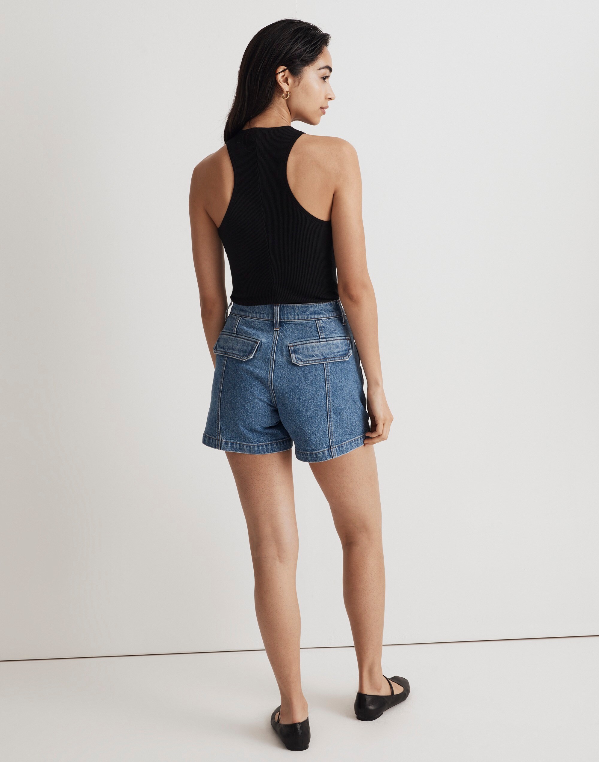 The Perfect Vintage Mid-Length Cargo Jean Short in Fernlane Wash