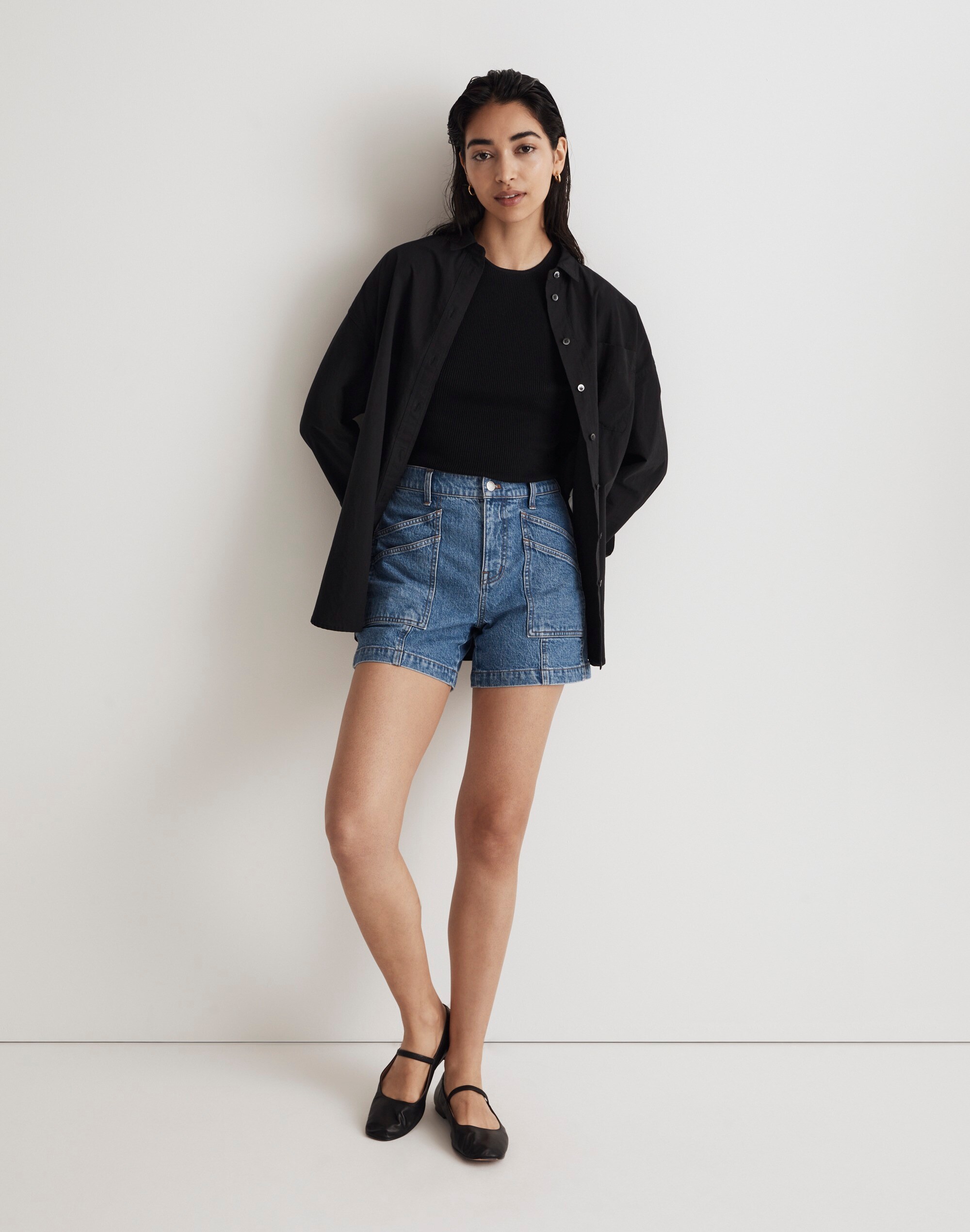 The Perfect Vintage Mid-Length Cargo Jean Short in Fernlane Wash