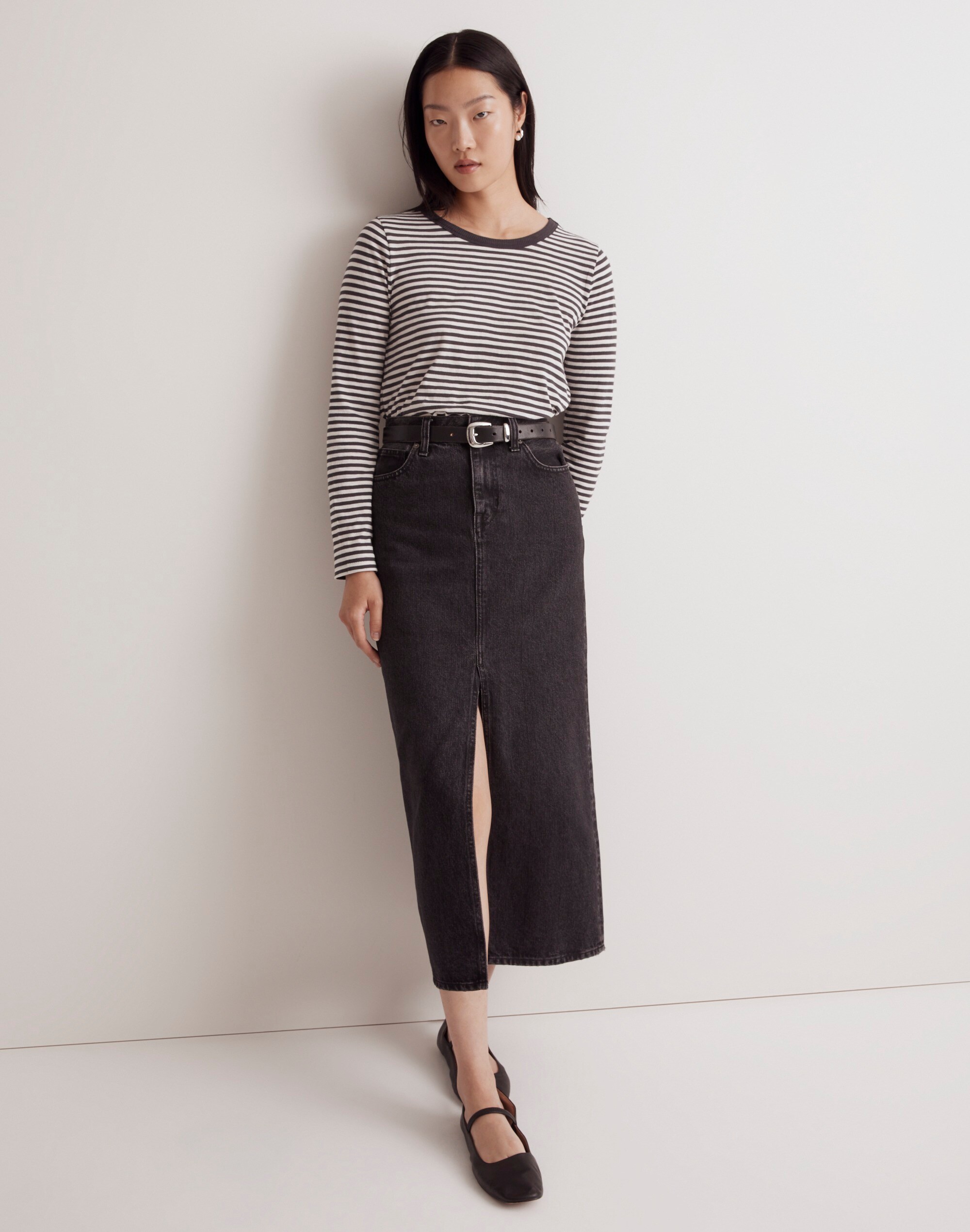 Whisper Cotton Rib-Crewneck Long-Sleeve Tee
