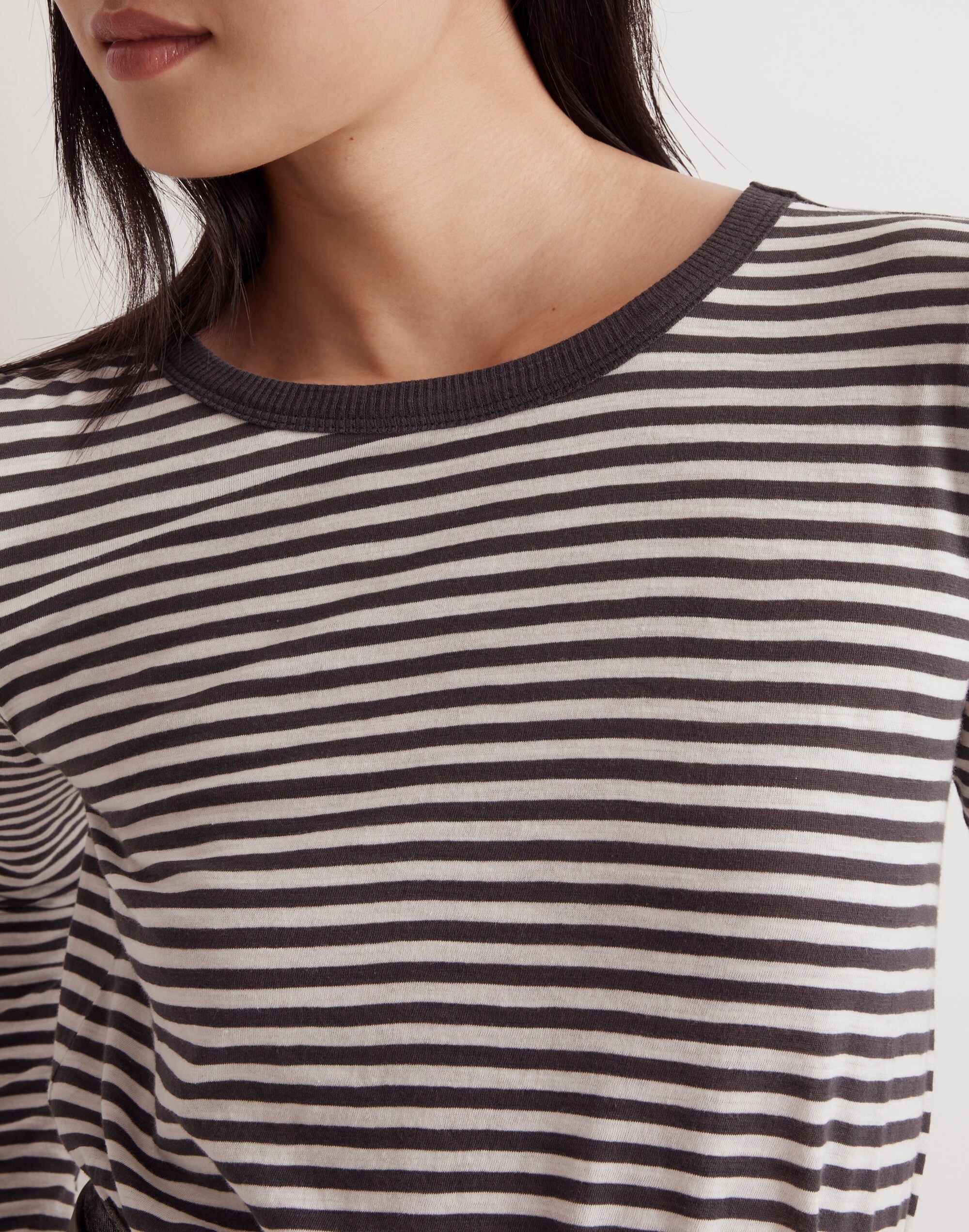 Whisper Cotton Rib-Crewneck Long-Sleeve Tee