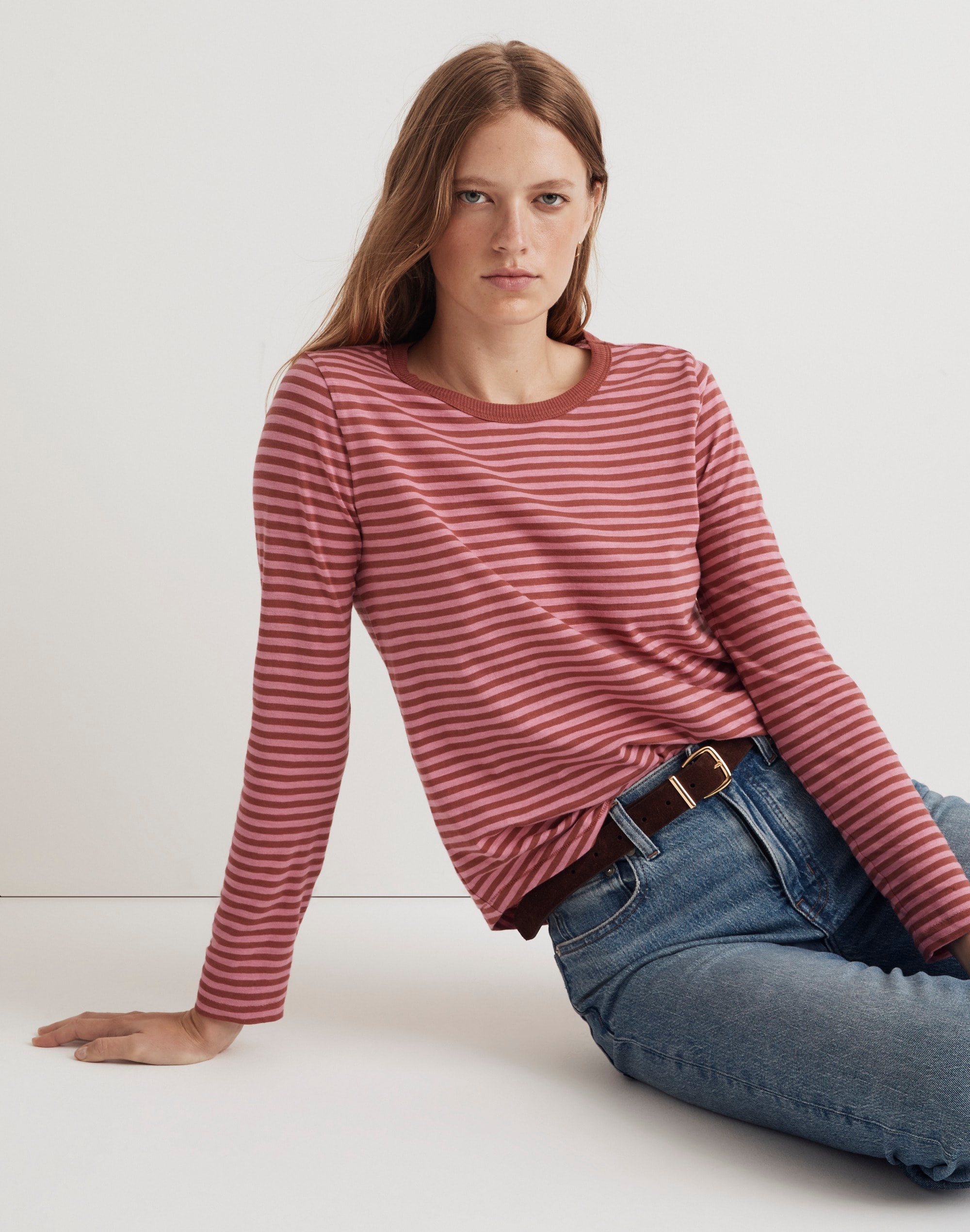 Whisper Cotton Rib-Crewneck Long-Sleeve Tee