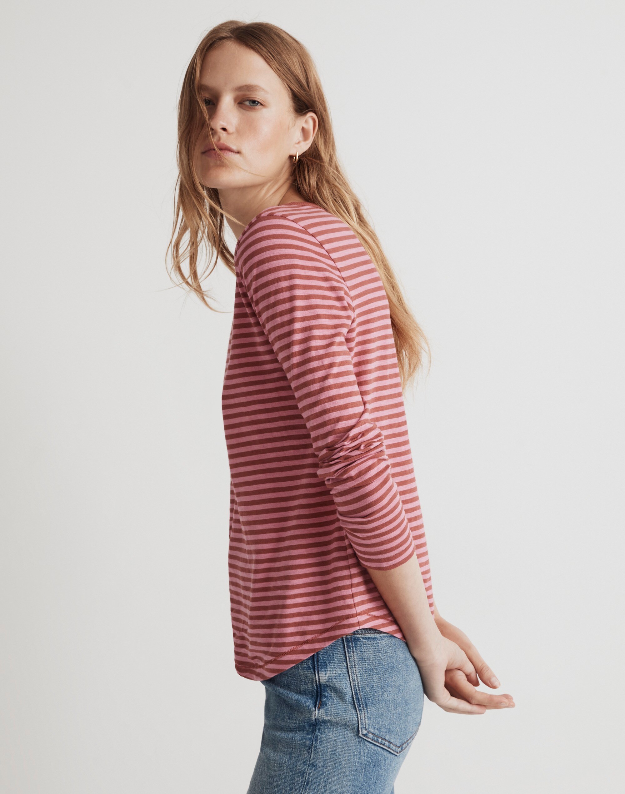 Whisper Cotton Rib-Crewneck Long-Sleeve Tee