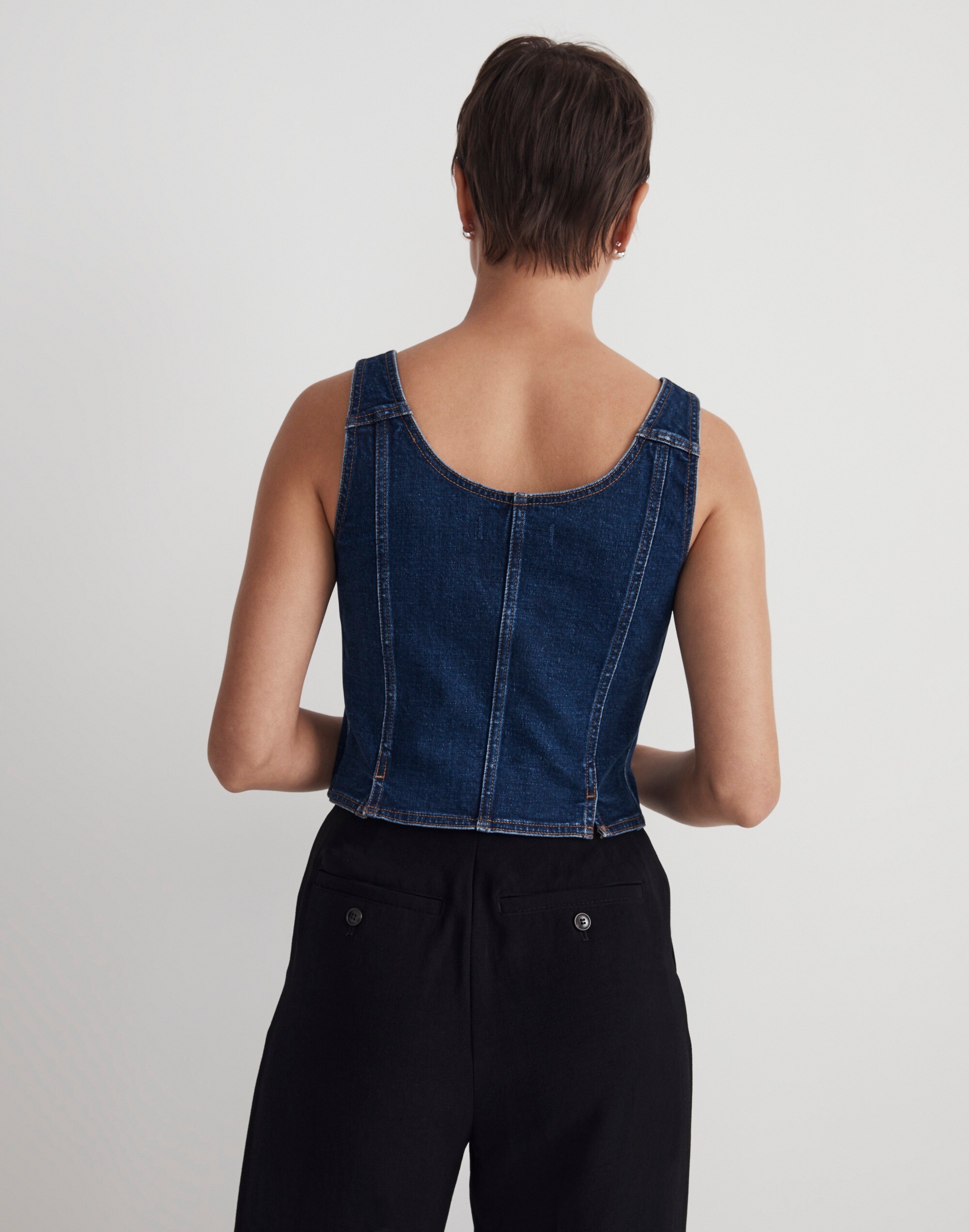 Denim Seamed Vest Top in Demoss Wash