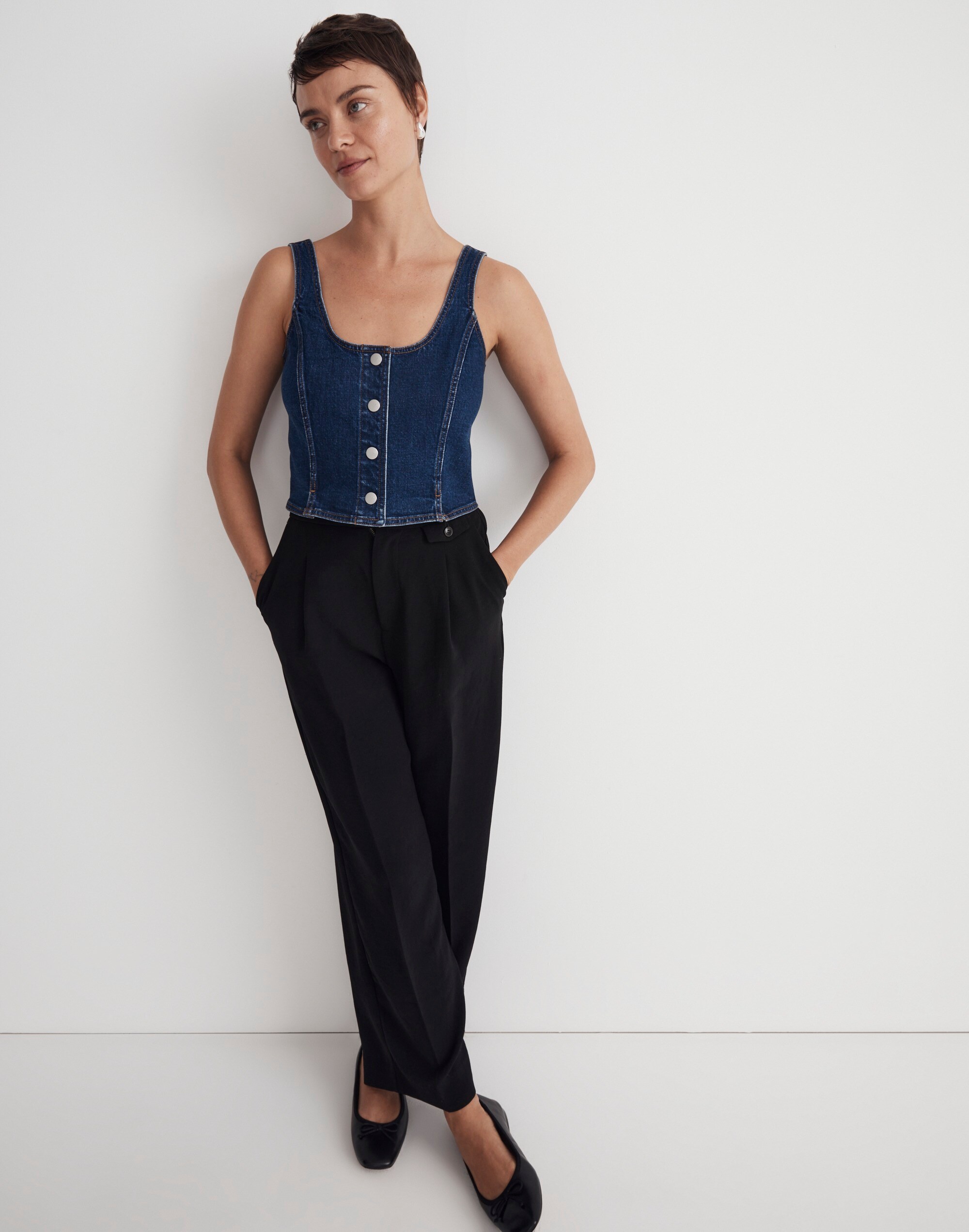 Denim Seamed Vest Top in Demoss Wash