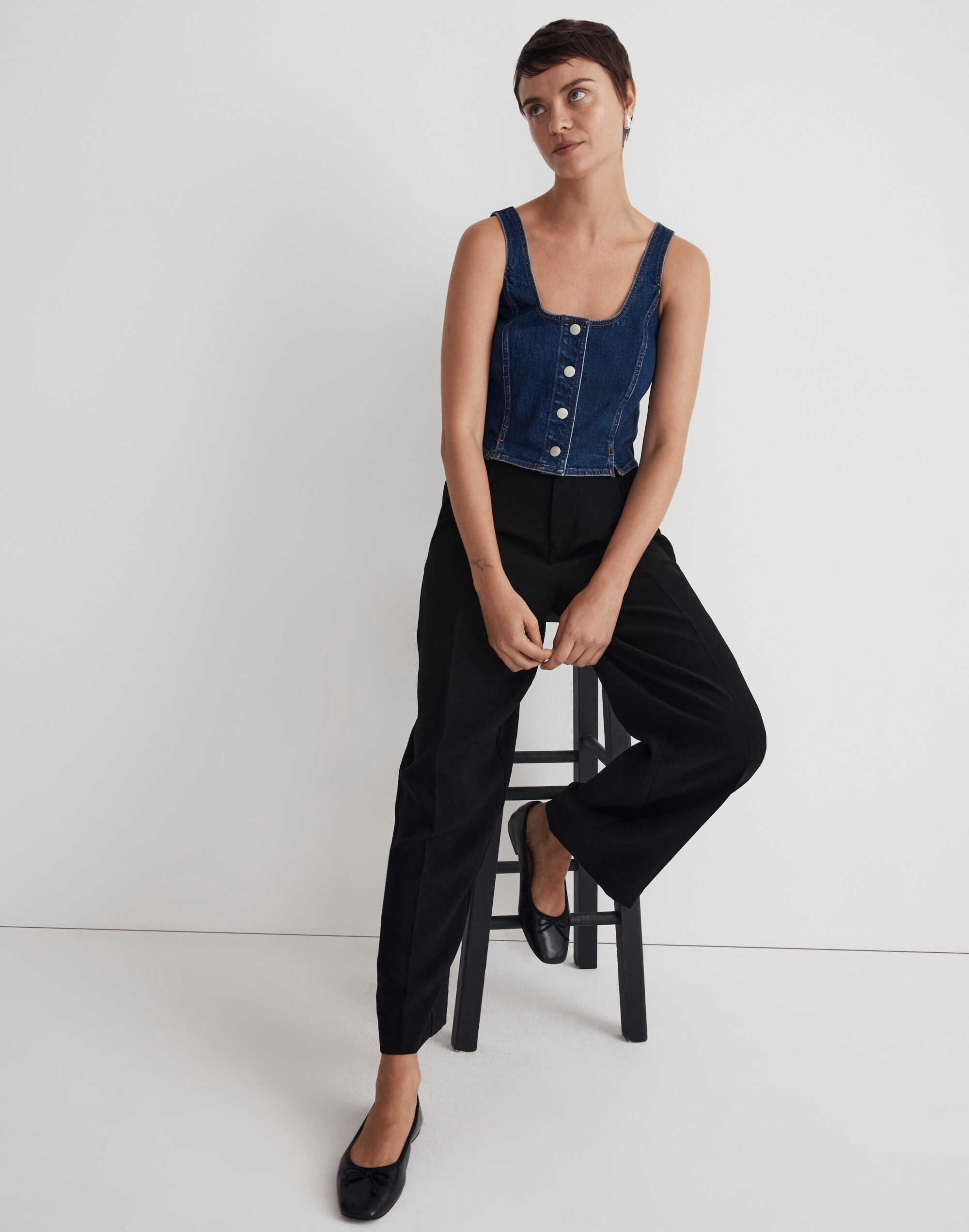 Denim Seamed Vest Top in Demoss Wash