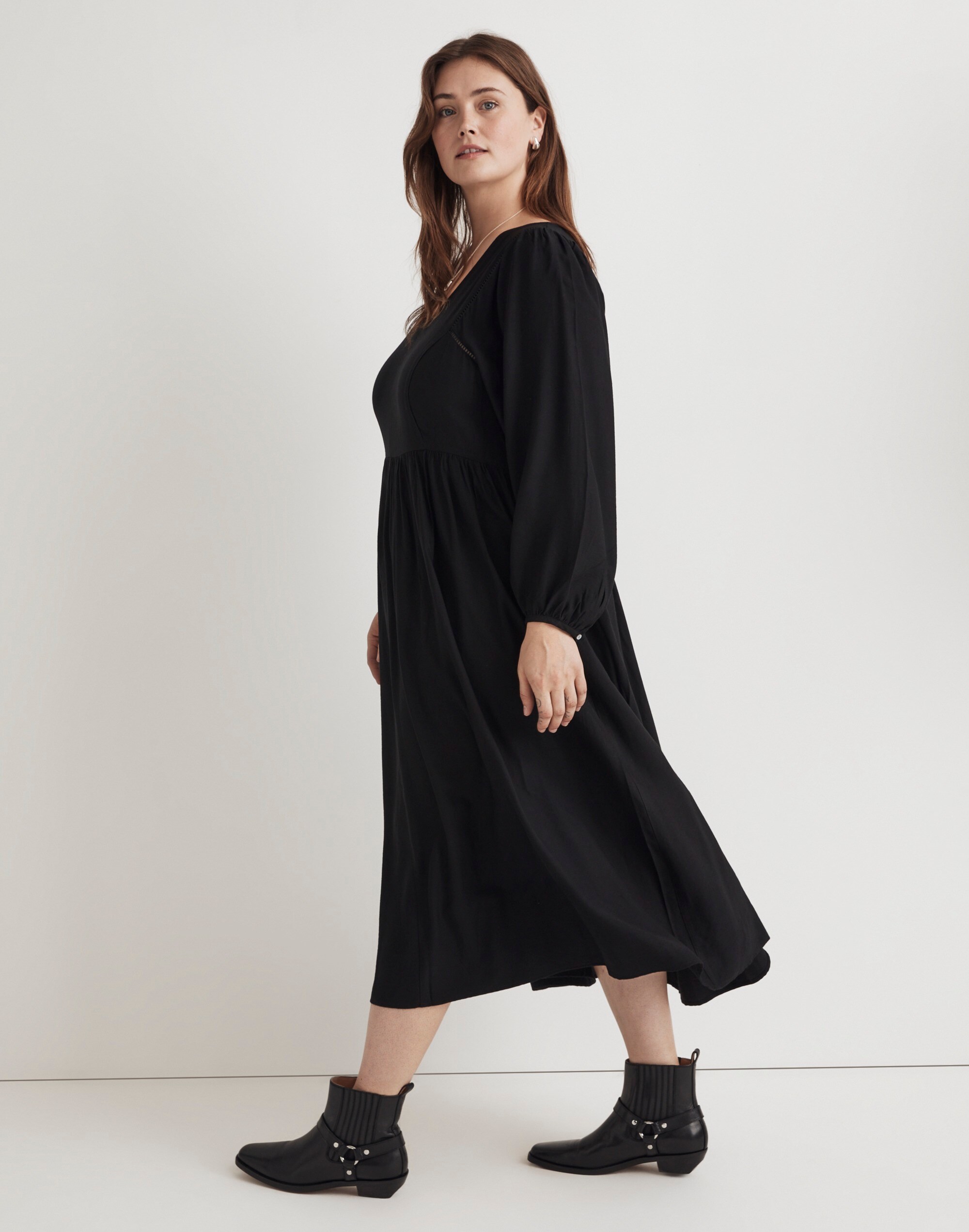 Plus V-Neck Empire Midi Dress