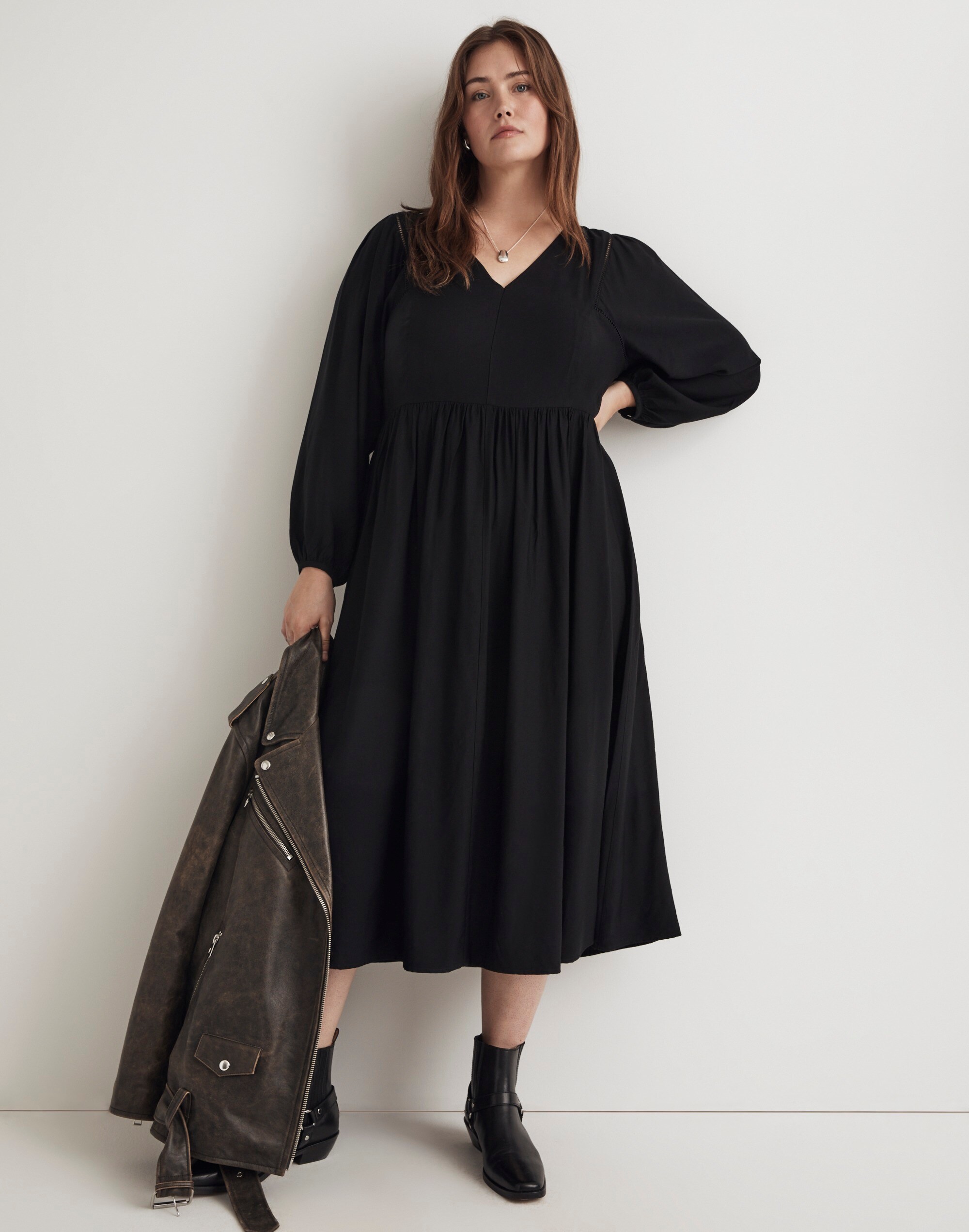 Plus V-Neck Empire Midi Dress