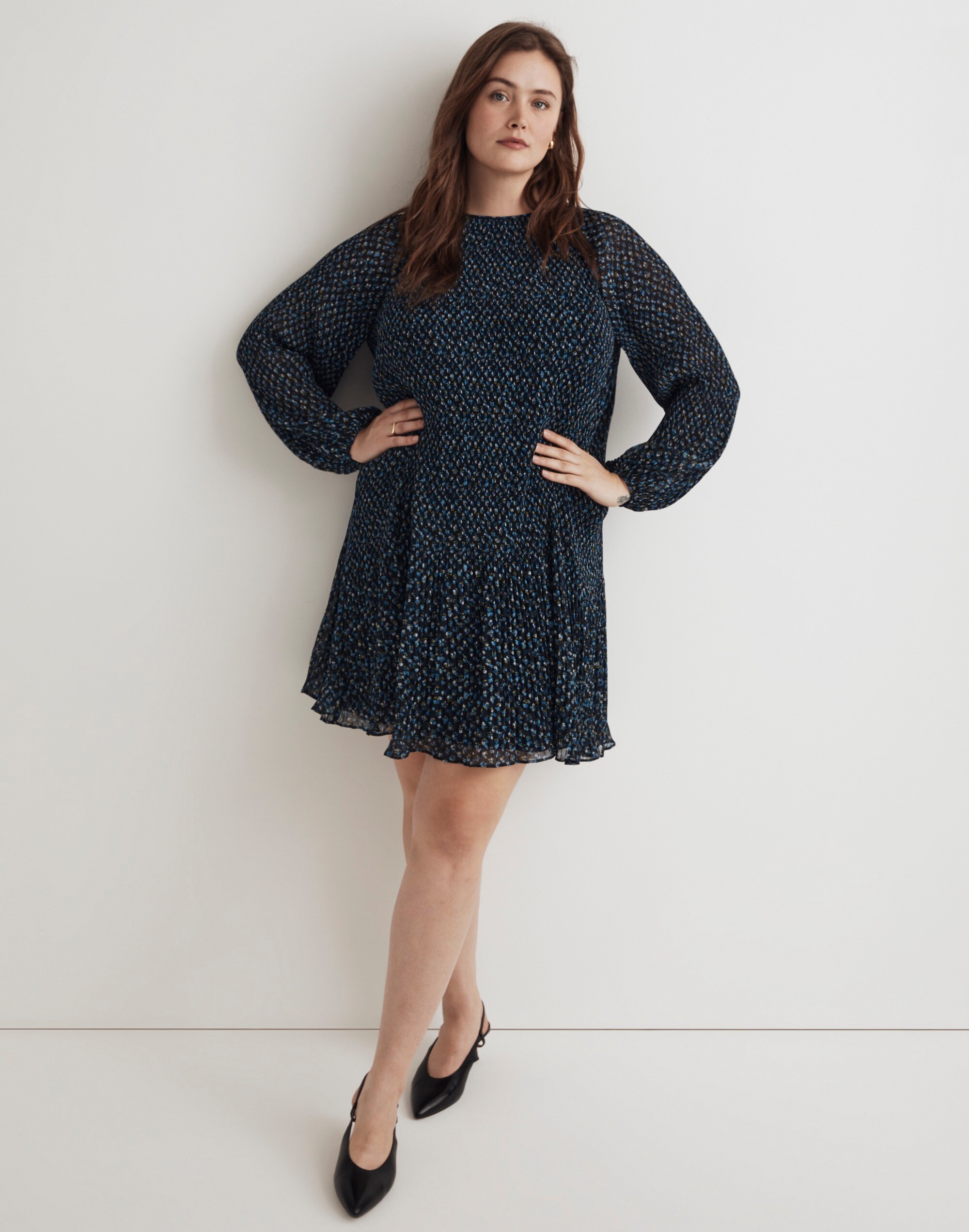 Plus Crinkle Georgette Mini Dress in Floral