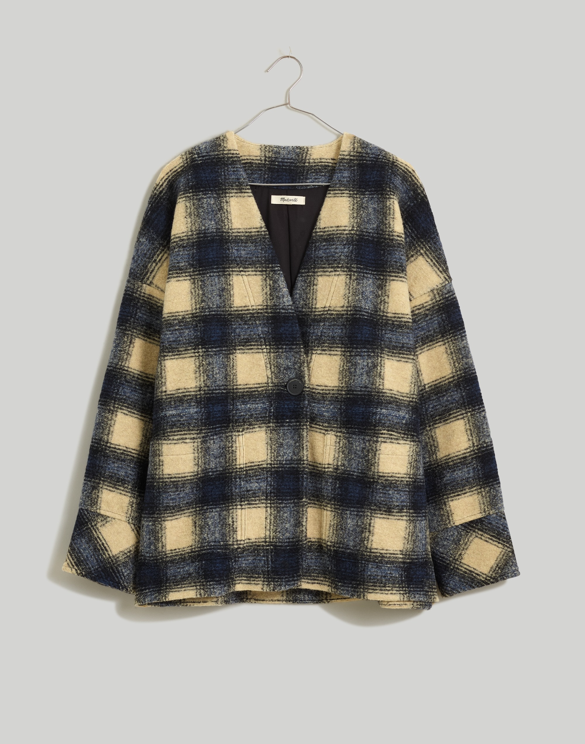 Brushed Jacquard Wrap-Front Cardigan in Plaid