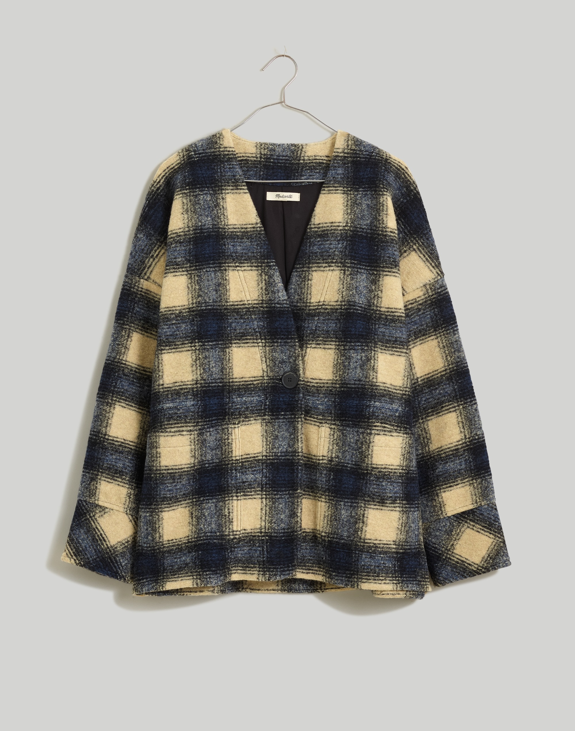 brushed jacquard wrap-front cardigan in plaid