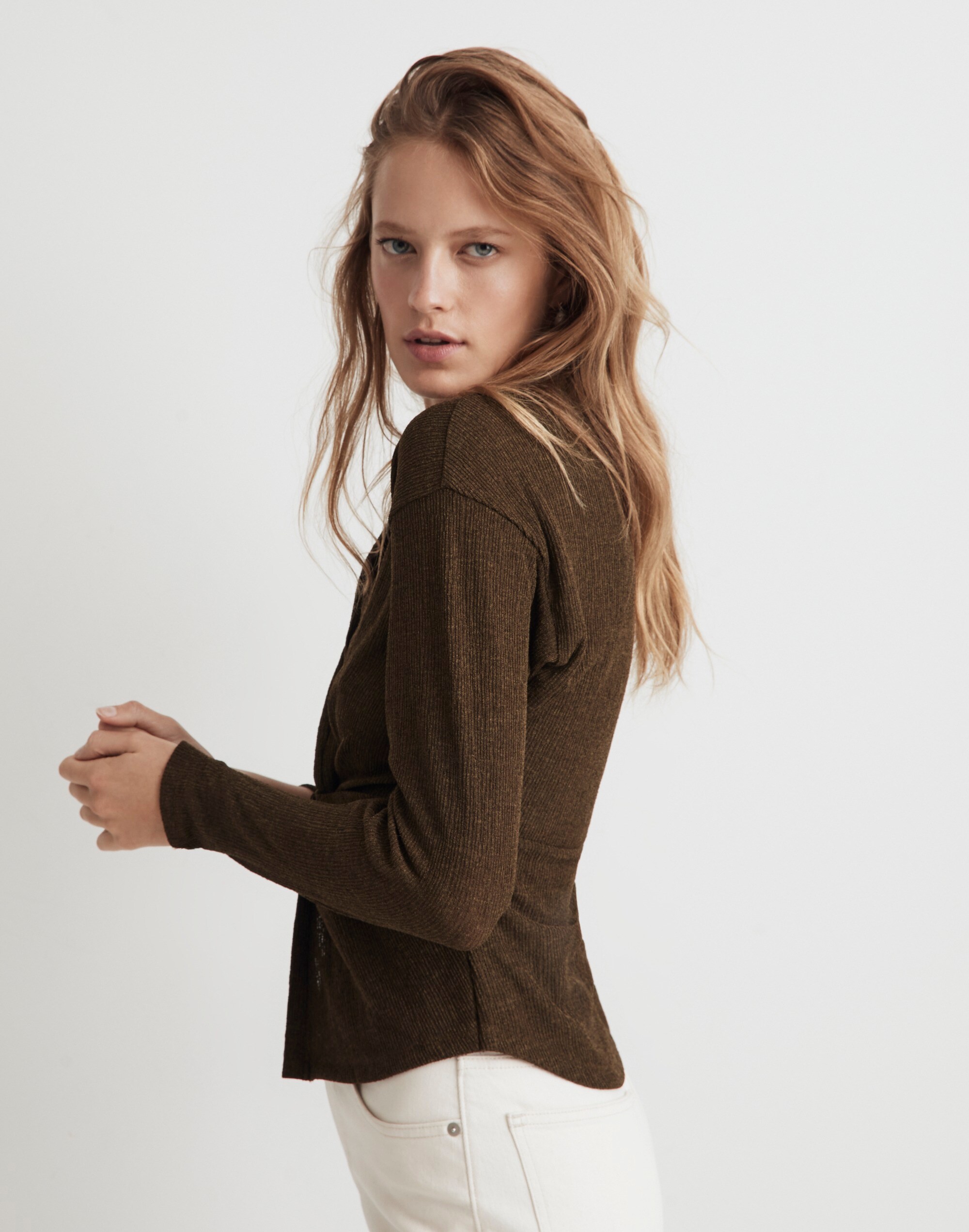 Twist-Front Long-Sleeve Top