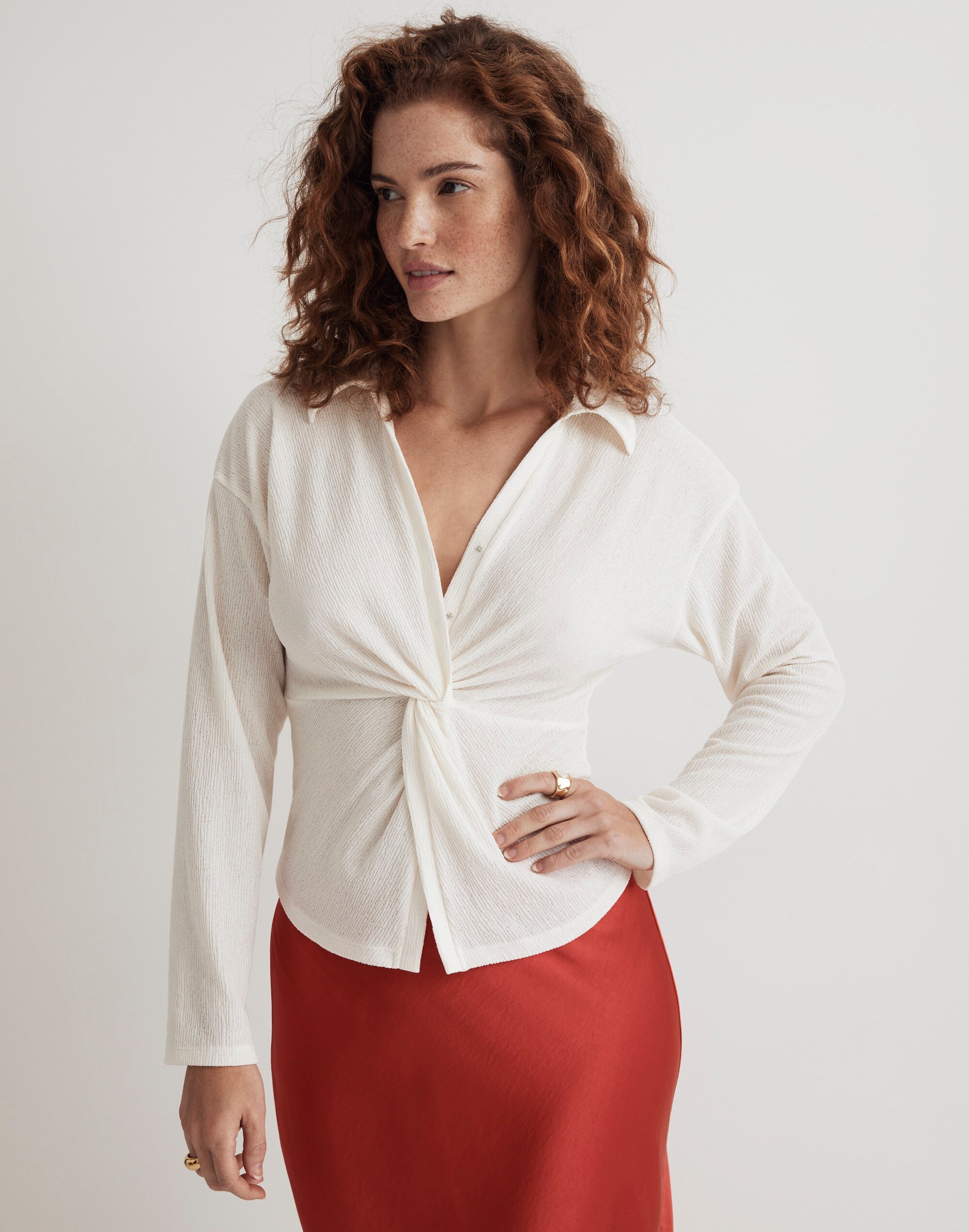 Twist-Front Long-Sleeve Top
