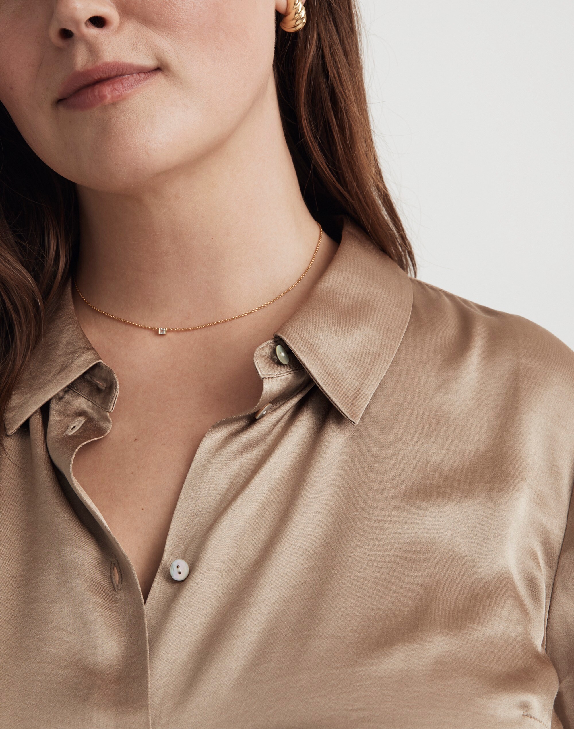 Plus Darted Button-Up Shirt in Satin