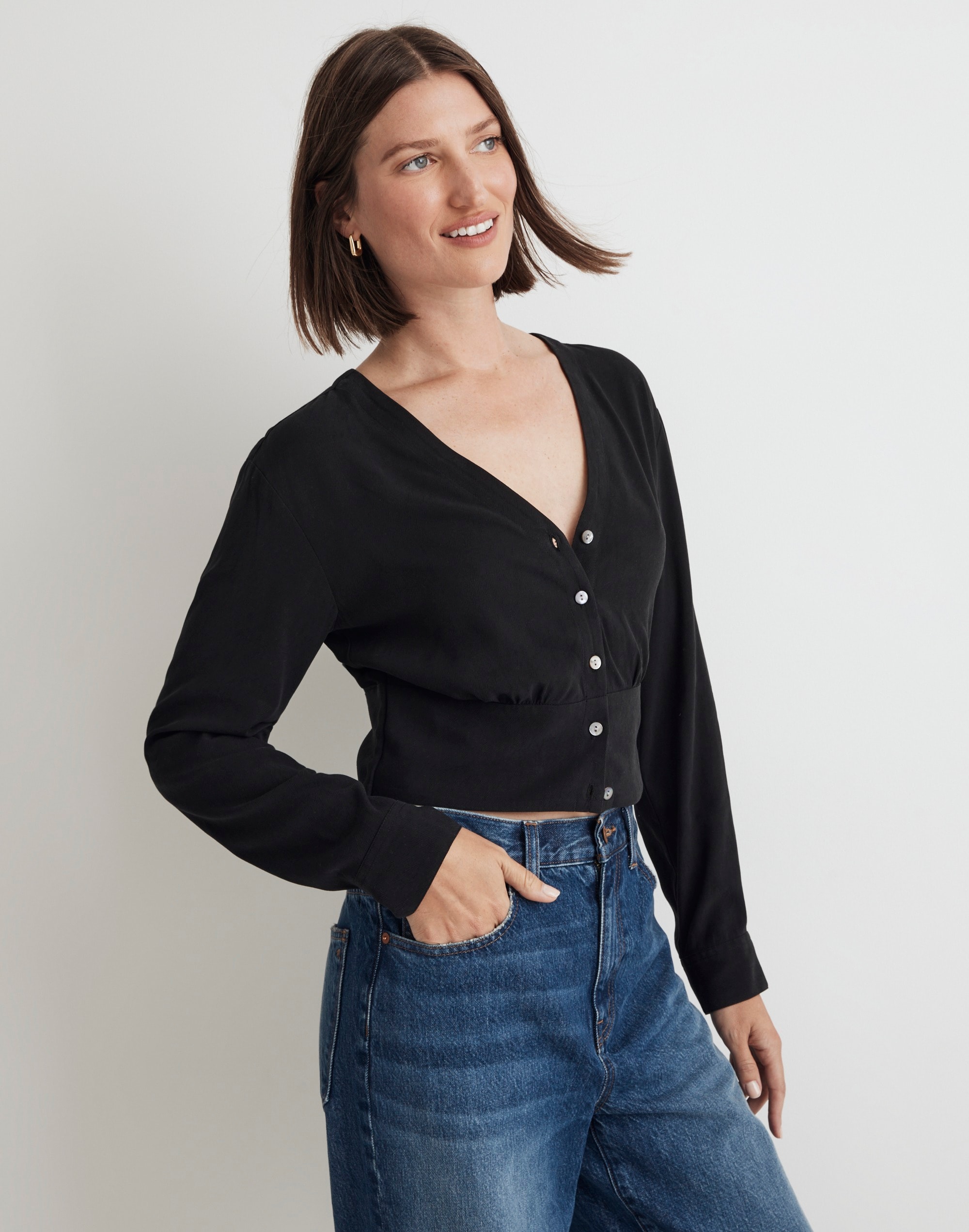 Lusterweave V-Neck Button-Front Shirt Alternate Image 3