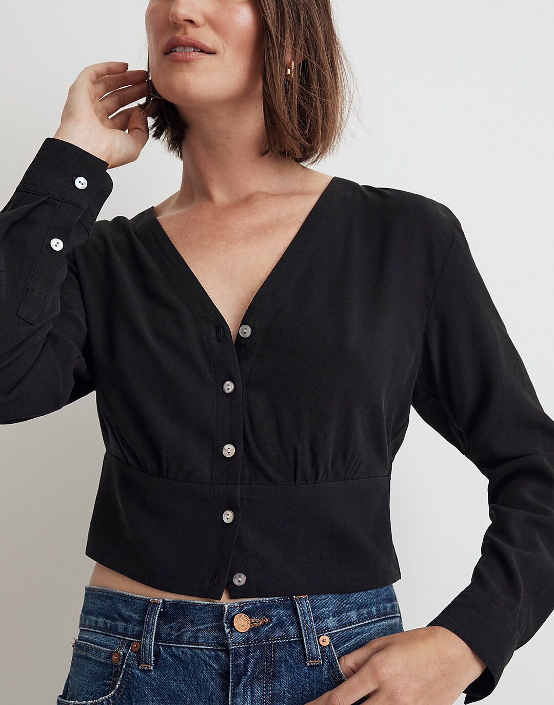 Lusterweave V-Neck Button-Front Shirt