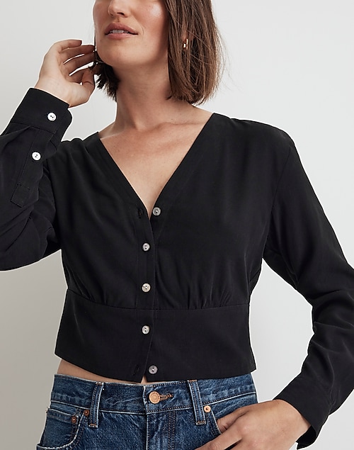 Lusterweave V-Neck Button-Front Shirt