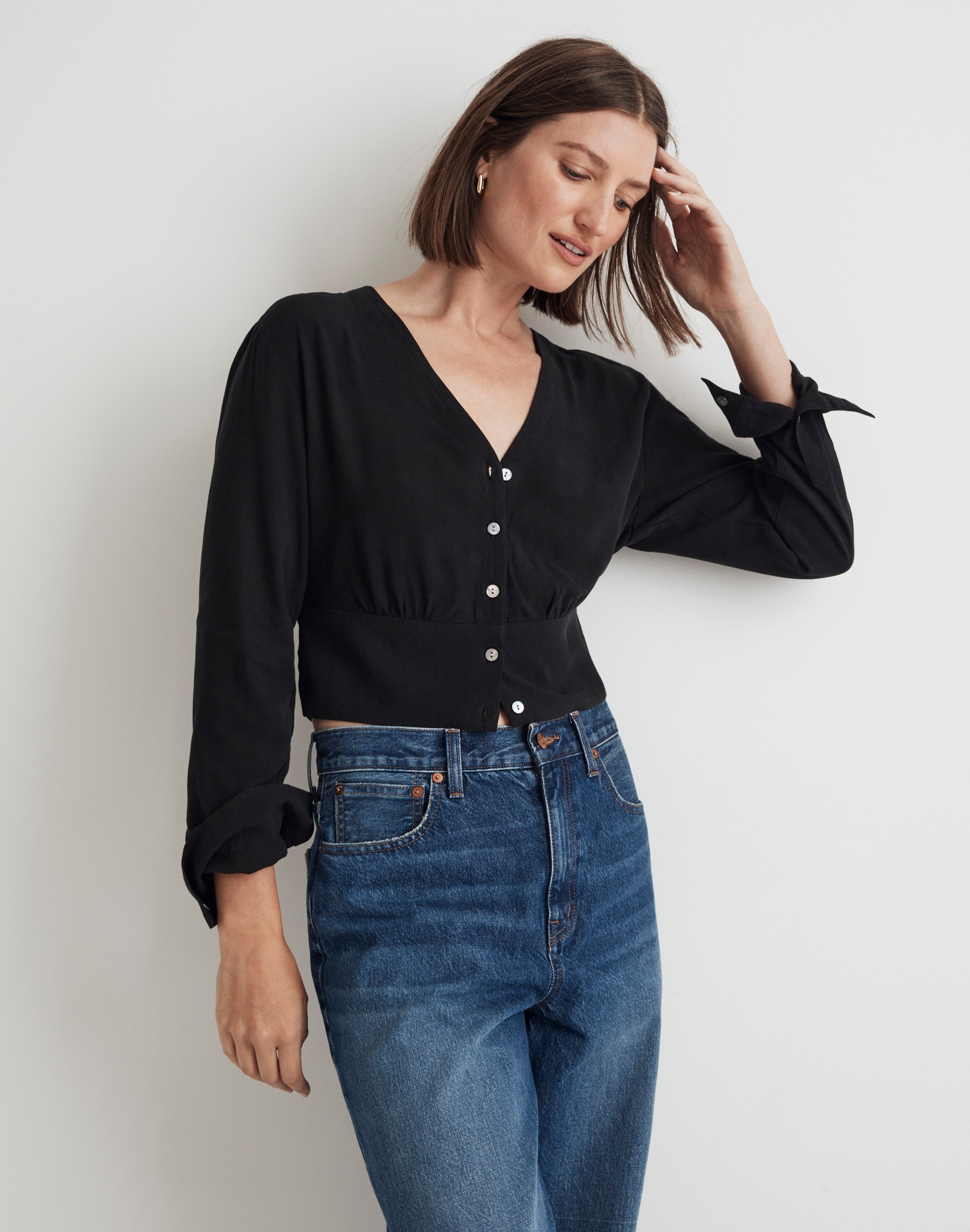 lusterweave v-neck button-front shirt