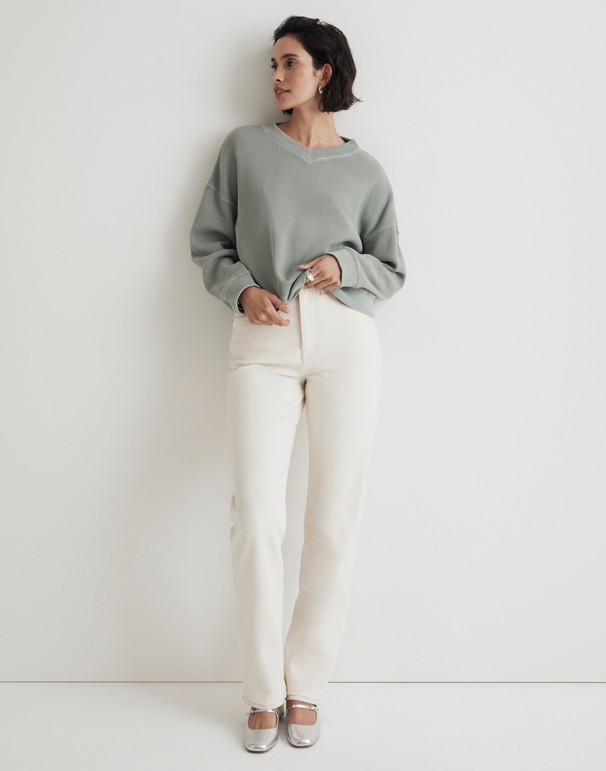 Waffle Knit Boxy Sweatshirt Tee