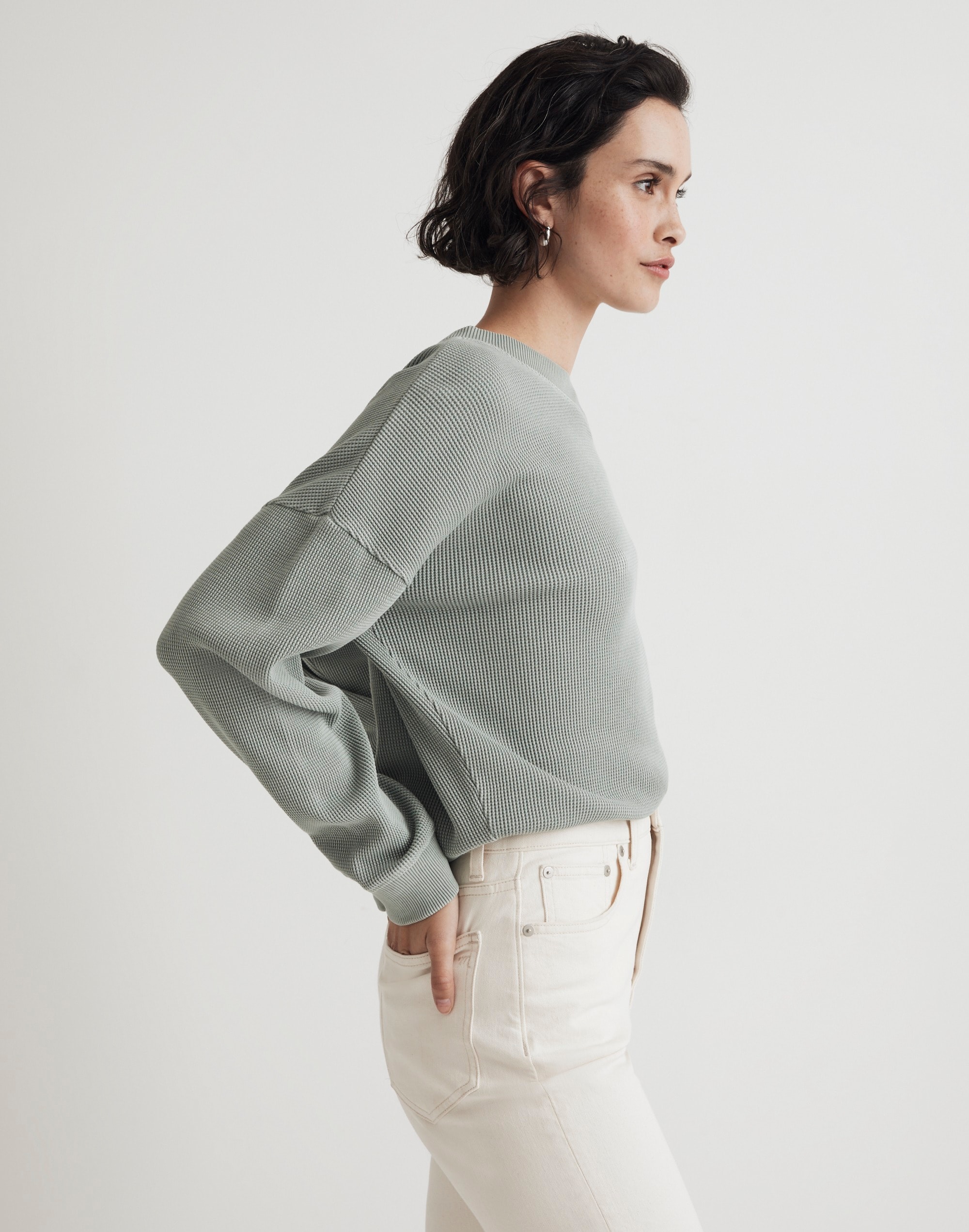 Waffle Knit Boxy Sweatshirt Tee