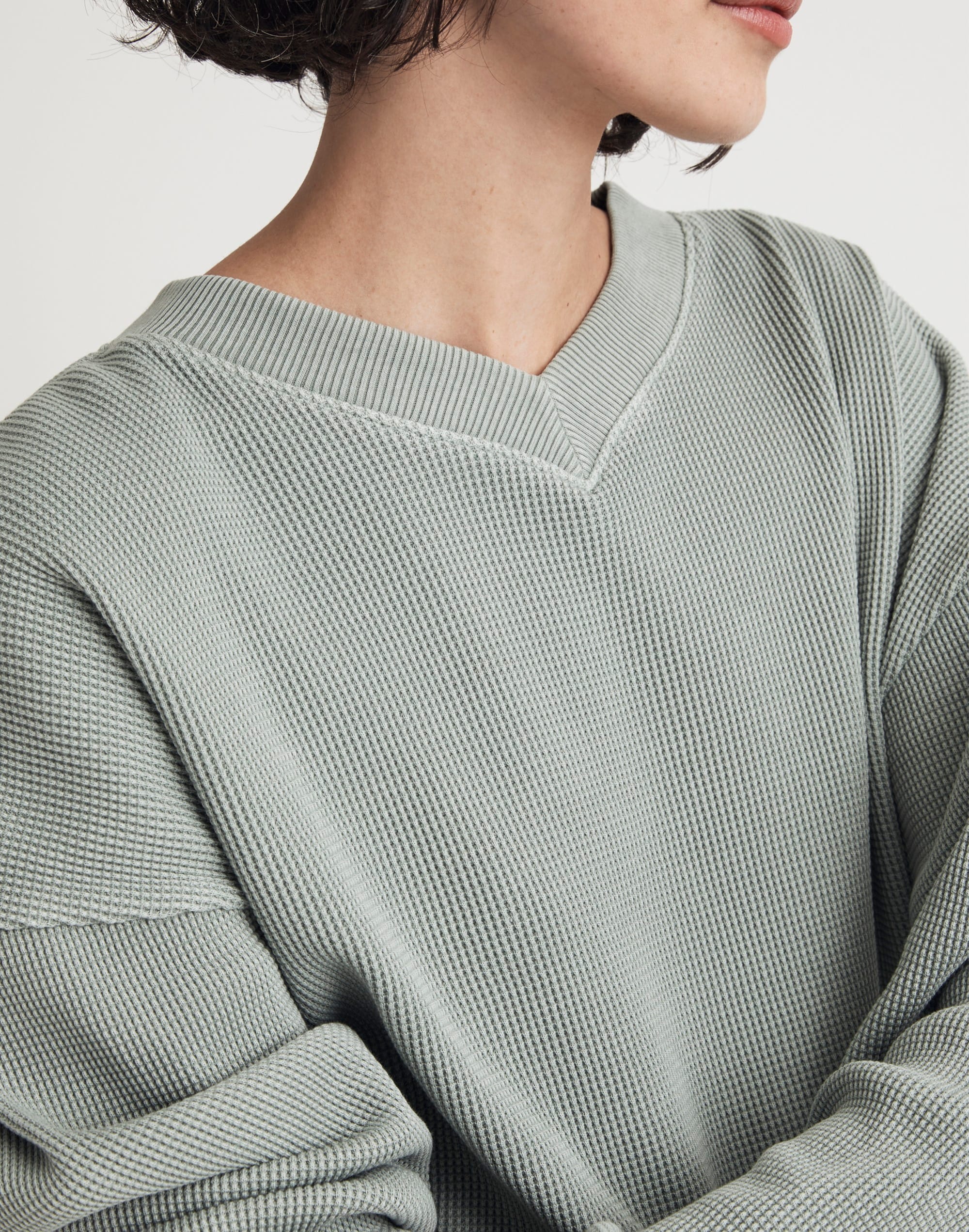 Waffle Knit Boxy Sweatshirt Tee