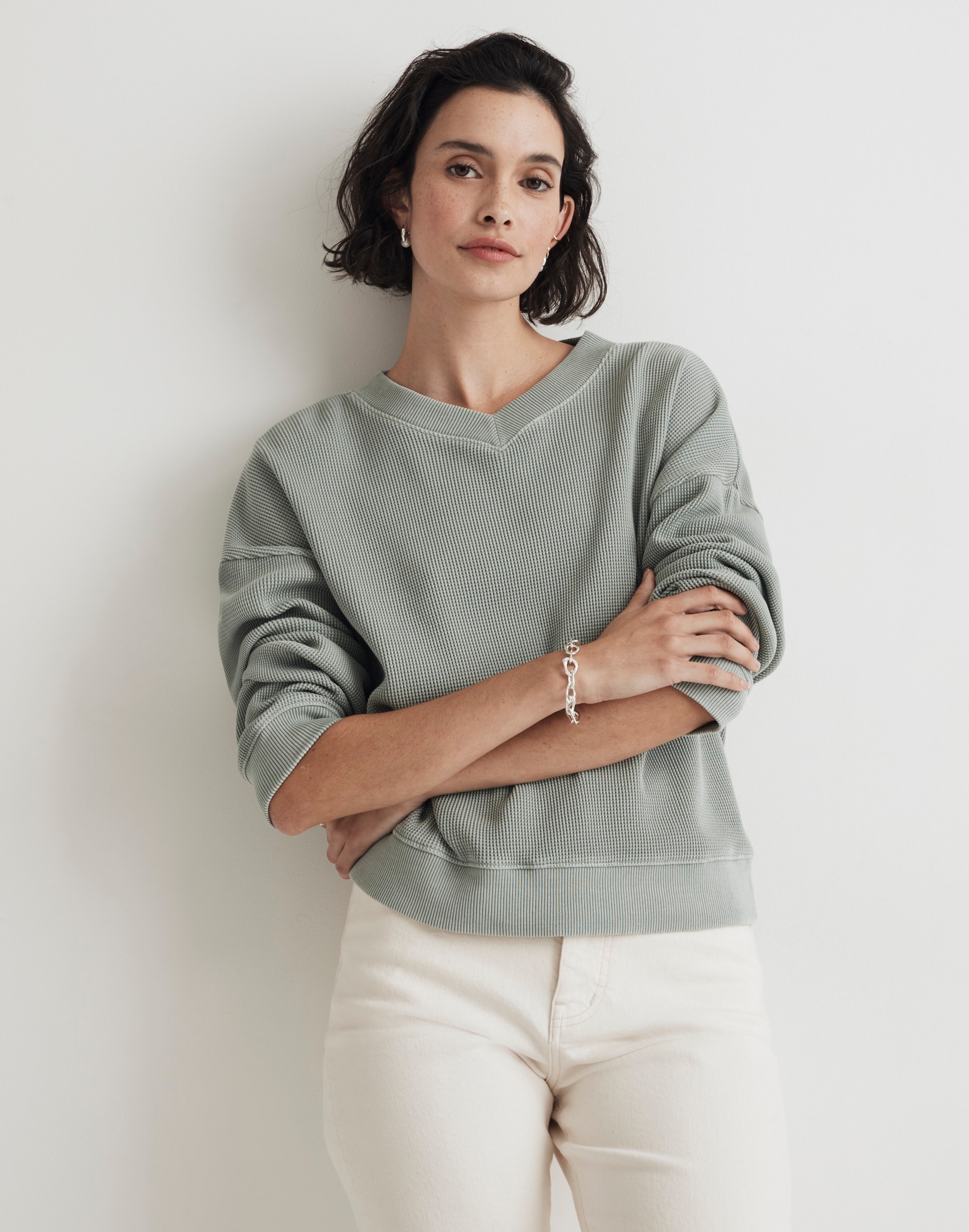 Waffle Knit Boxy Sweatshirt Tee