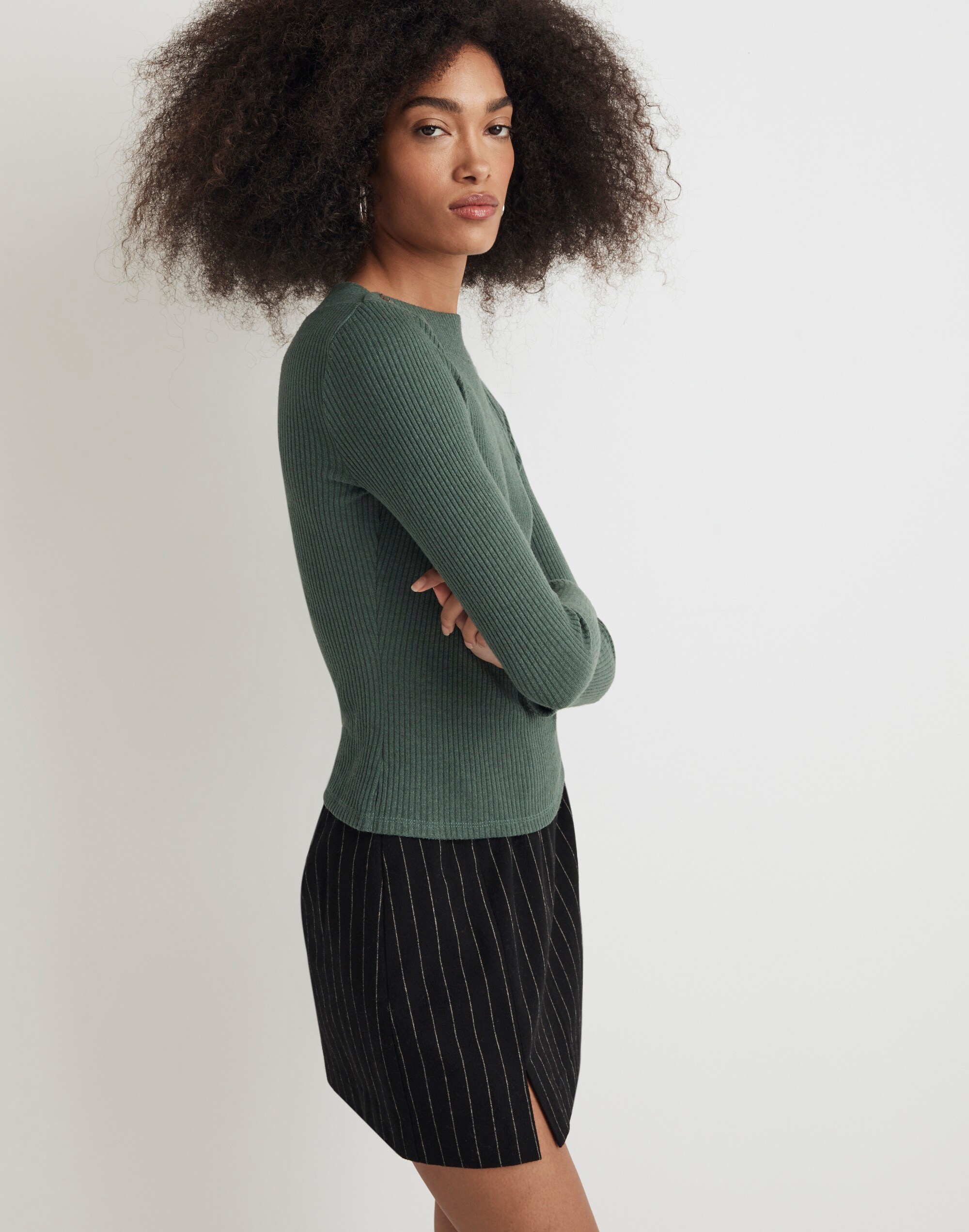 Boatneck Button Long-Sleeve Top