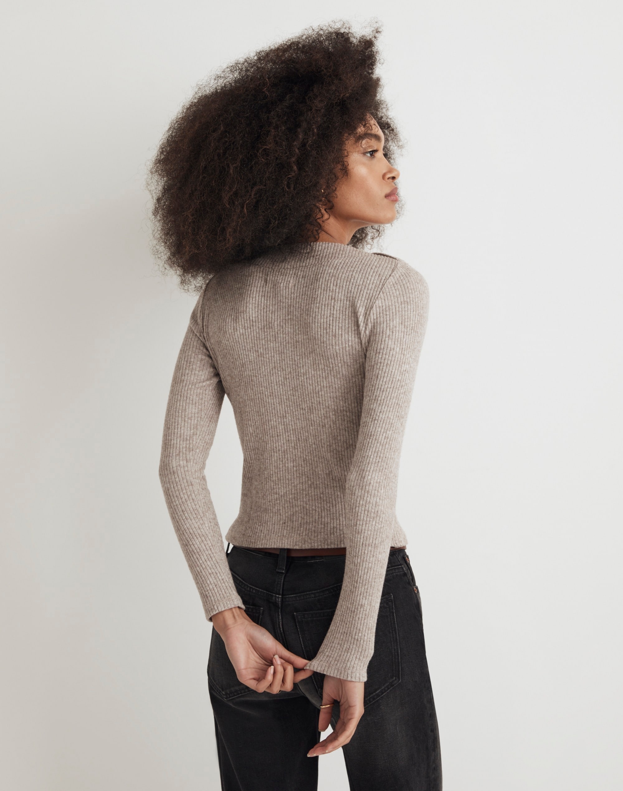 Boatneck Button Long-Sleeve Top