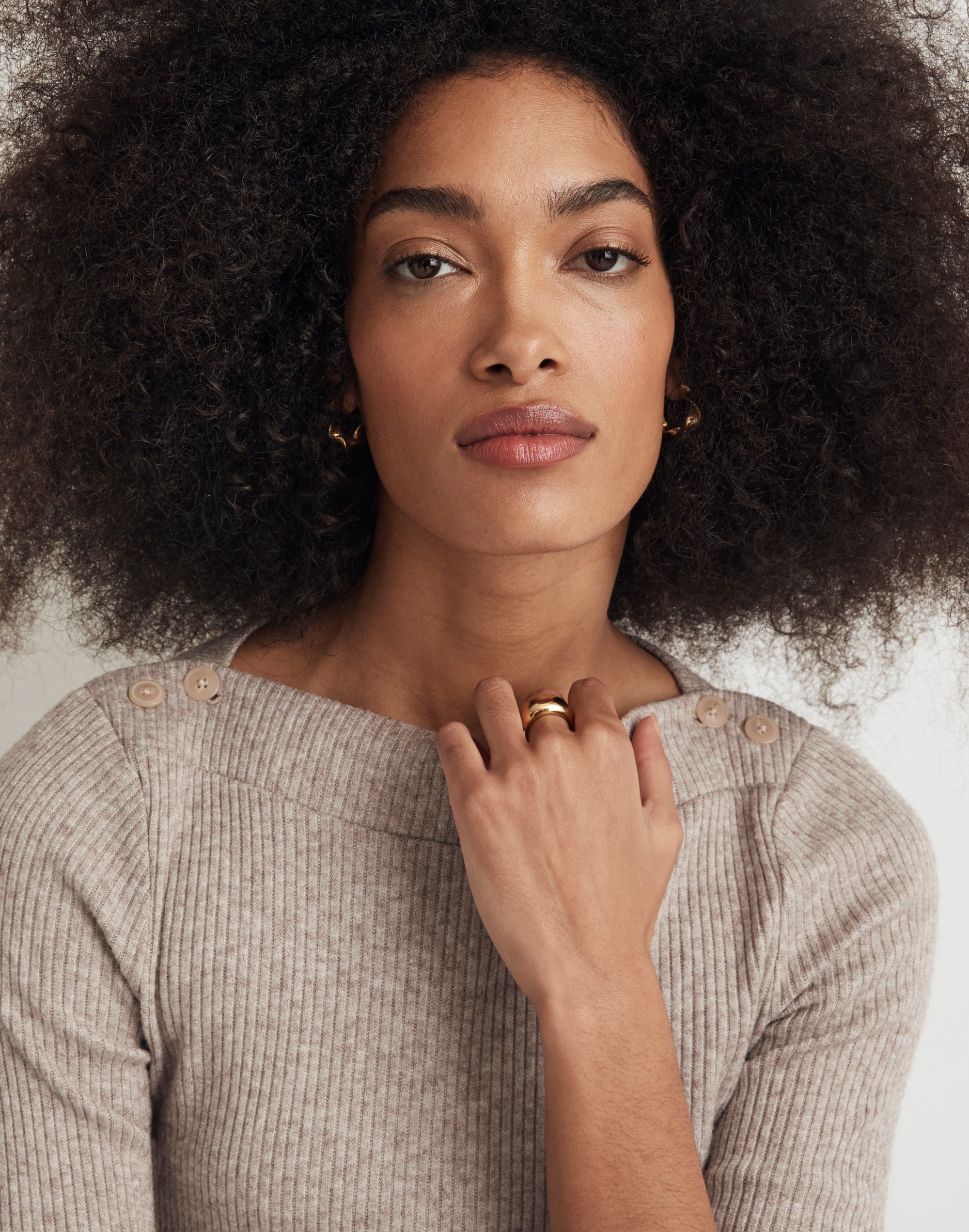 Boatneck Button Long-Sleeve Top