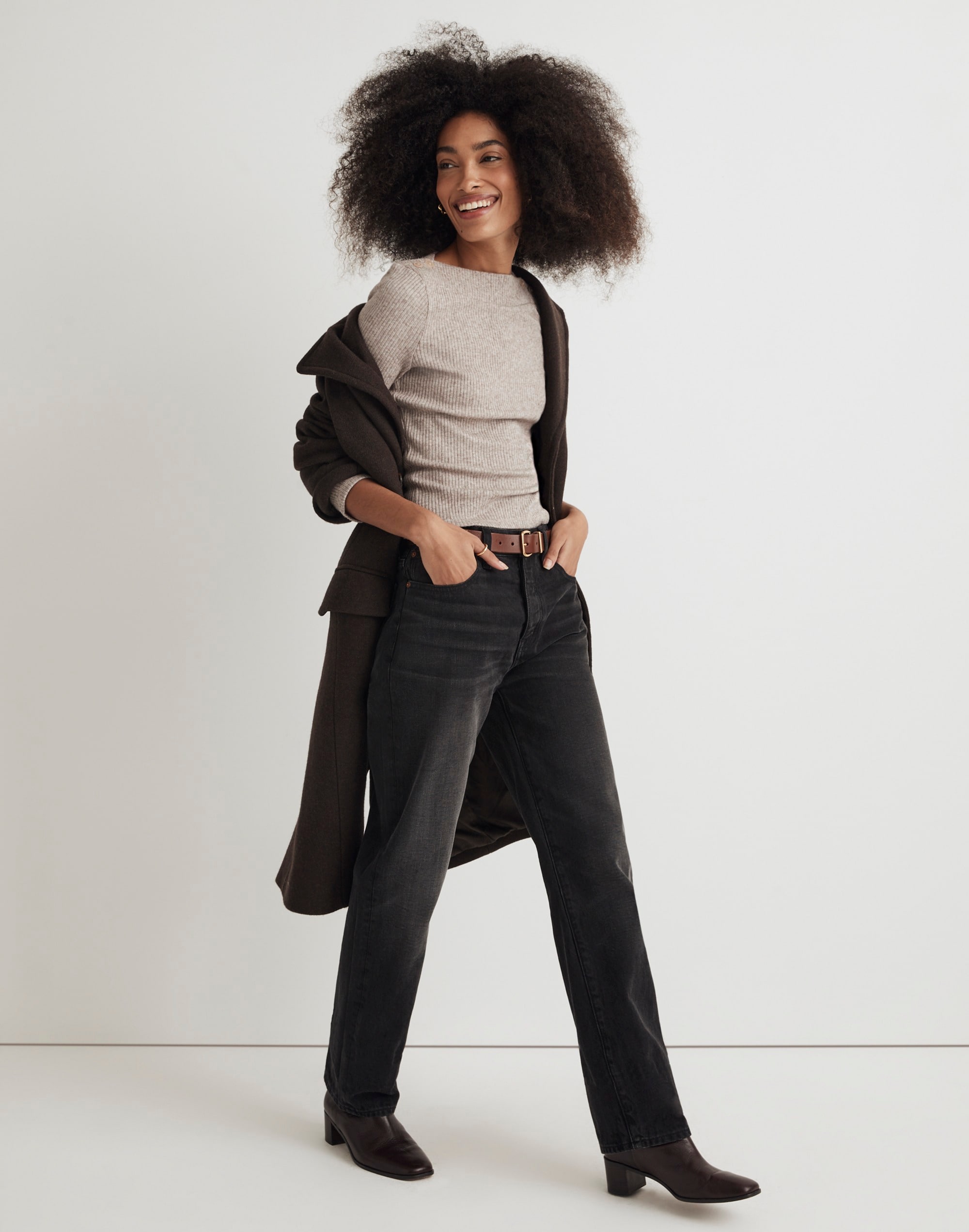 Boatneck Button Long-Sleeve Top