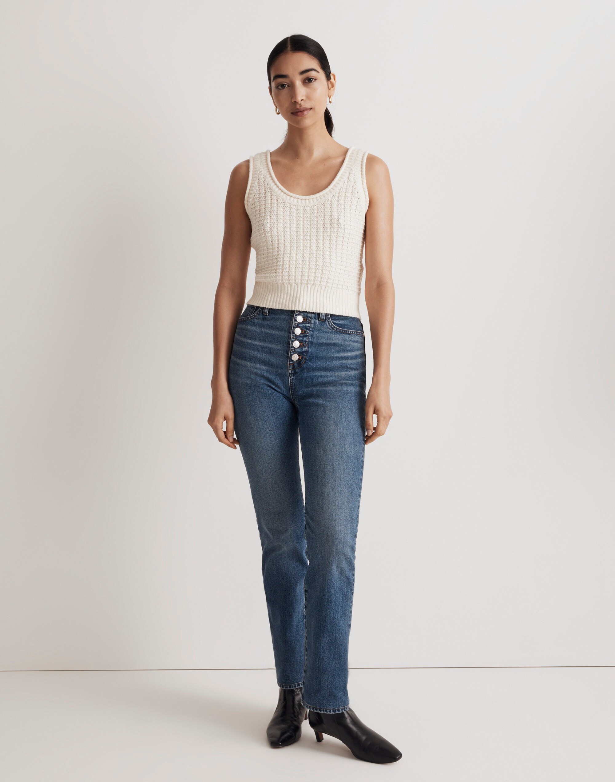 Threaded Pear Robin Textured Knit Ribbed Hem Sweater Tank Top main image 1