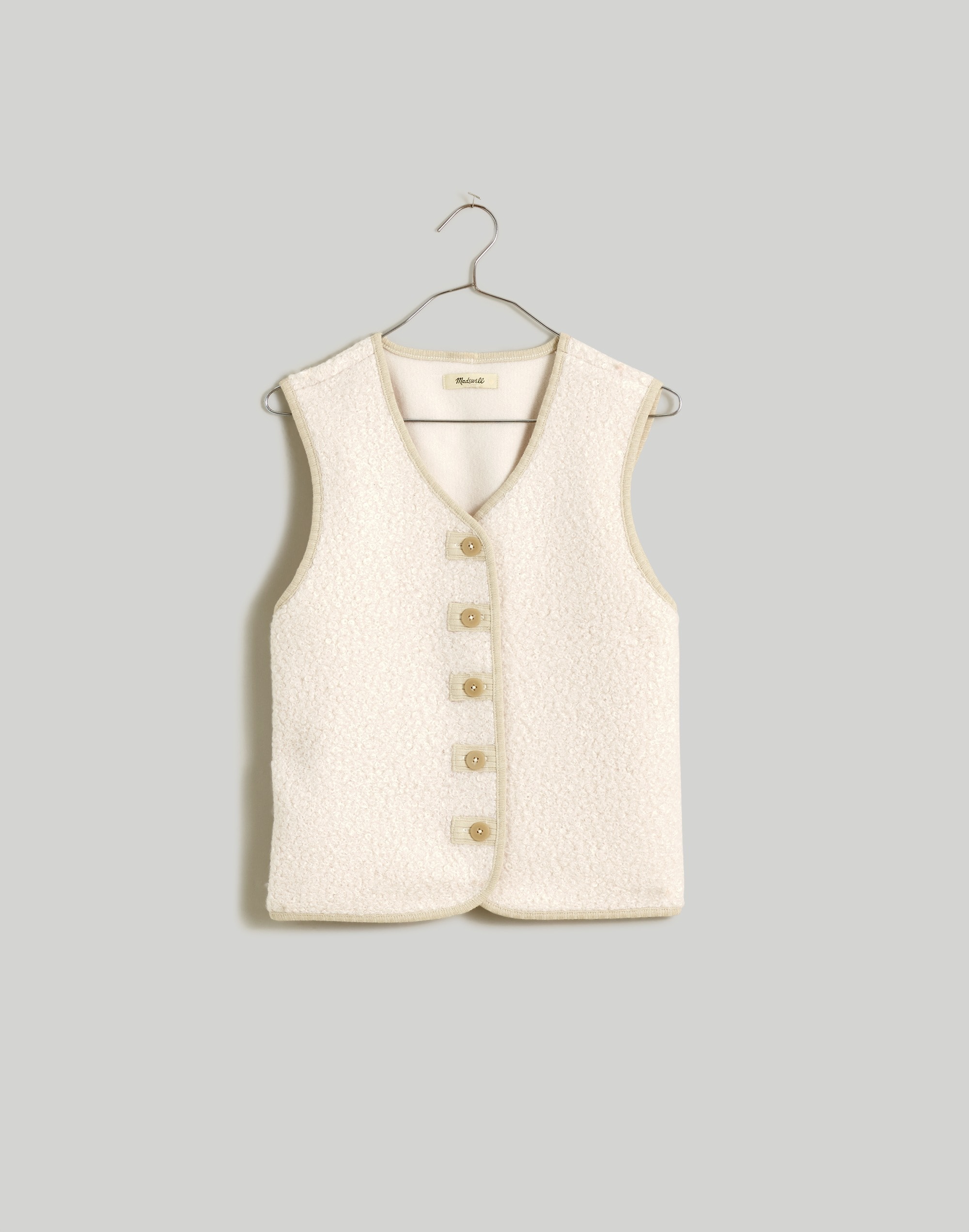 Pebbled Faux Shearling Button-Front Vest