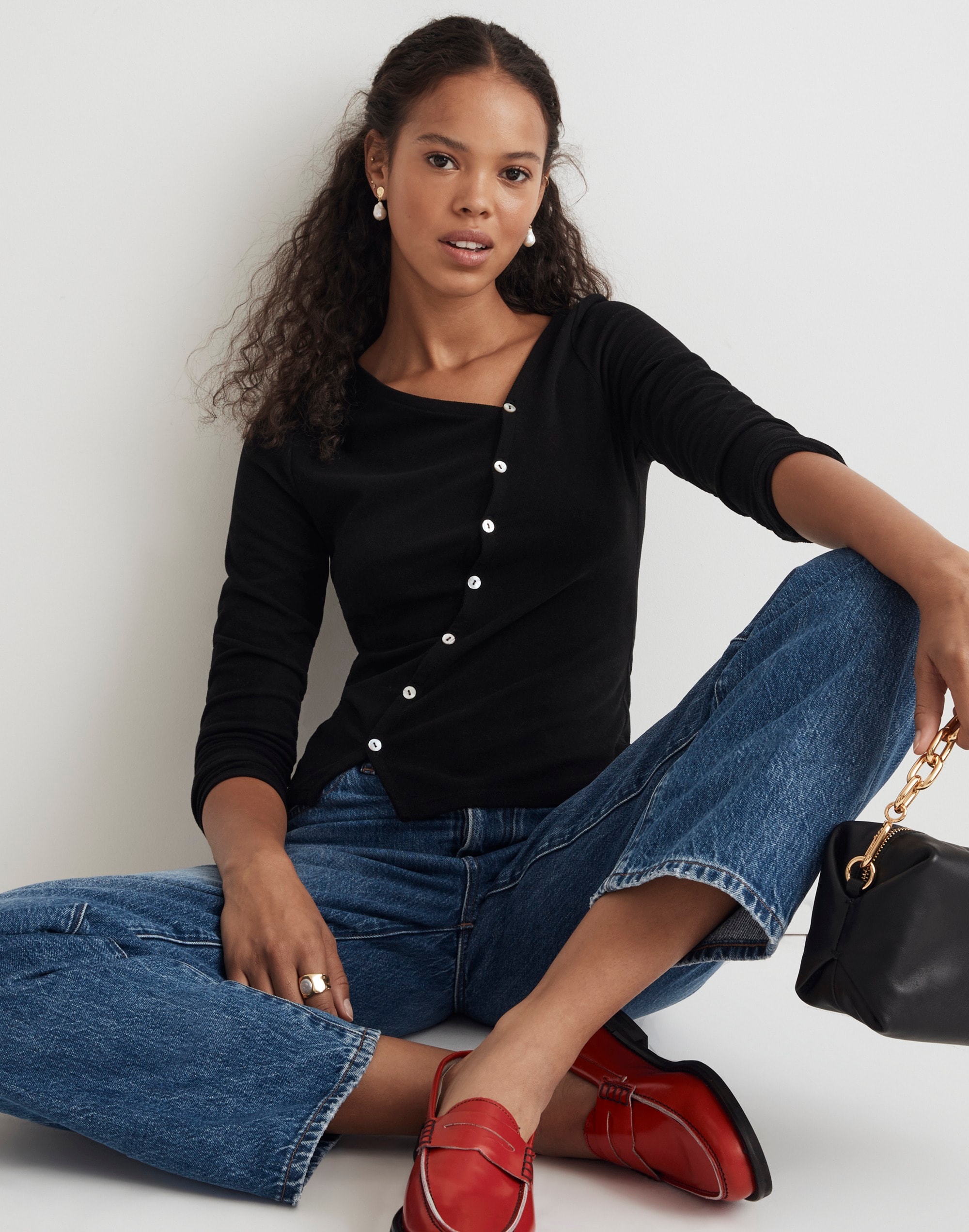 asymmetrical button-front cardigan