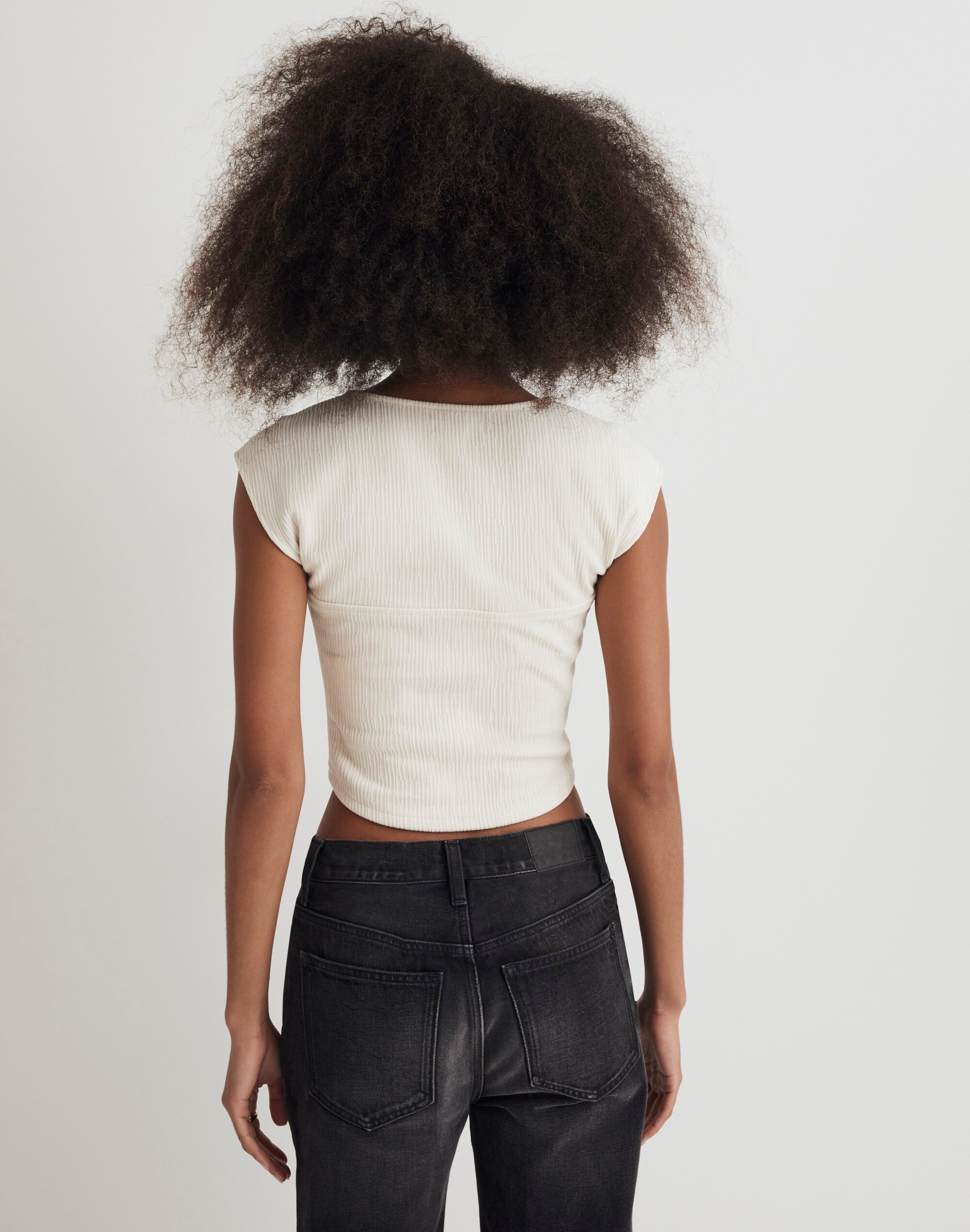 Jacquard Cap-Sleeve Sweetheart Cropped Top