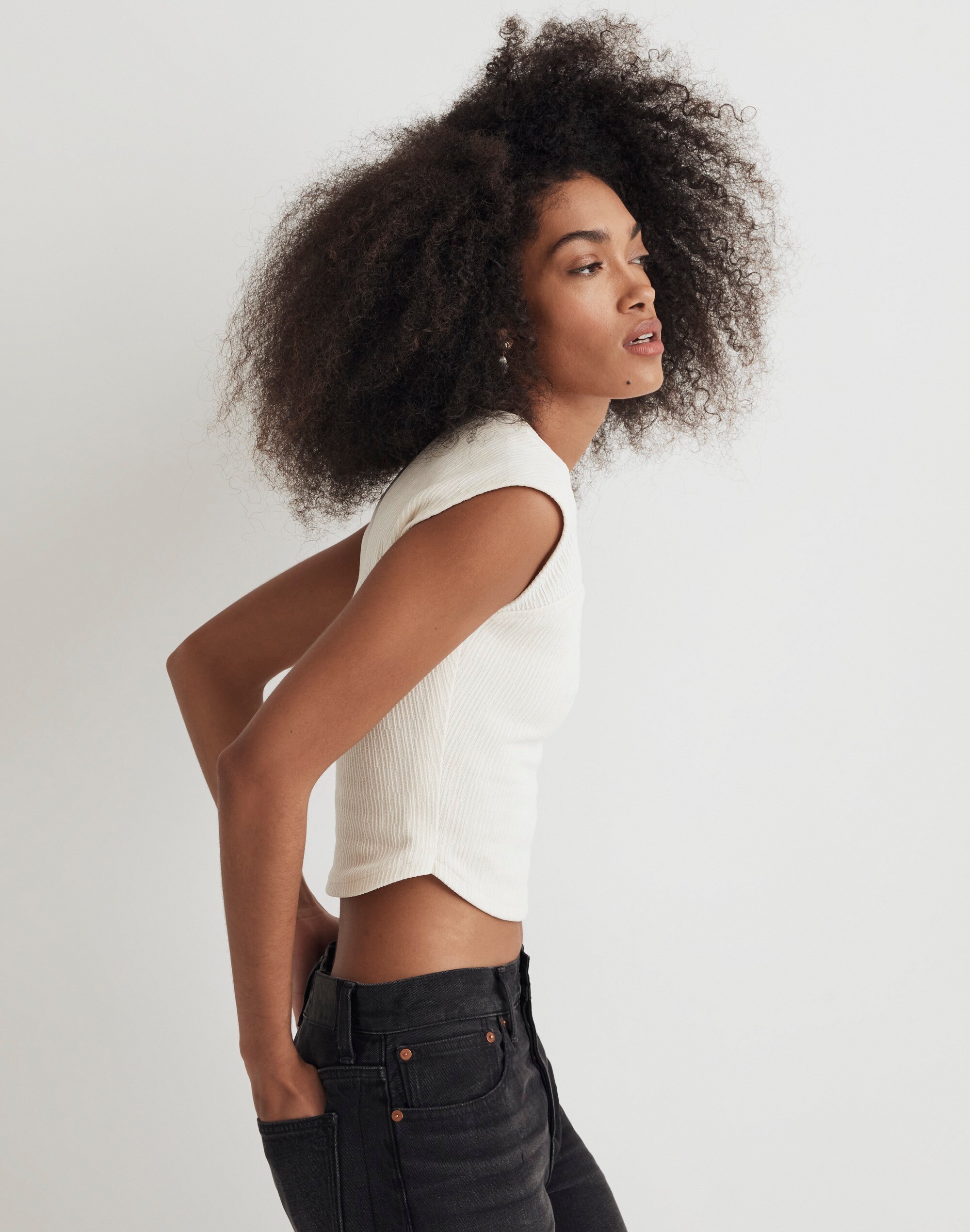 Jacquard Cap-Sleeve Sweetheart Cropped Top