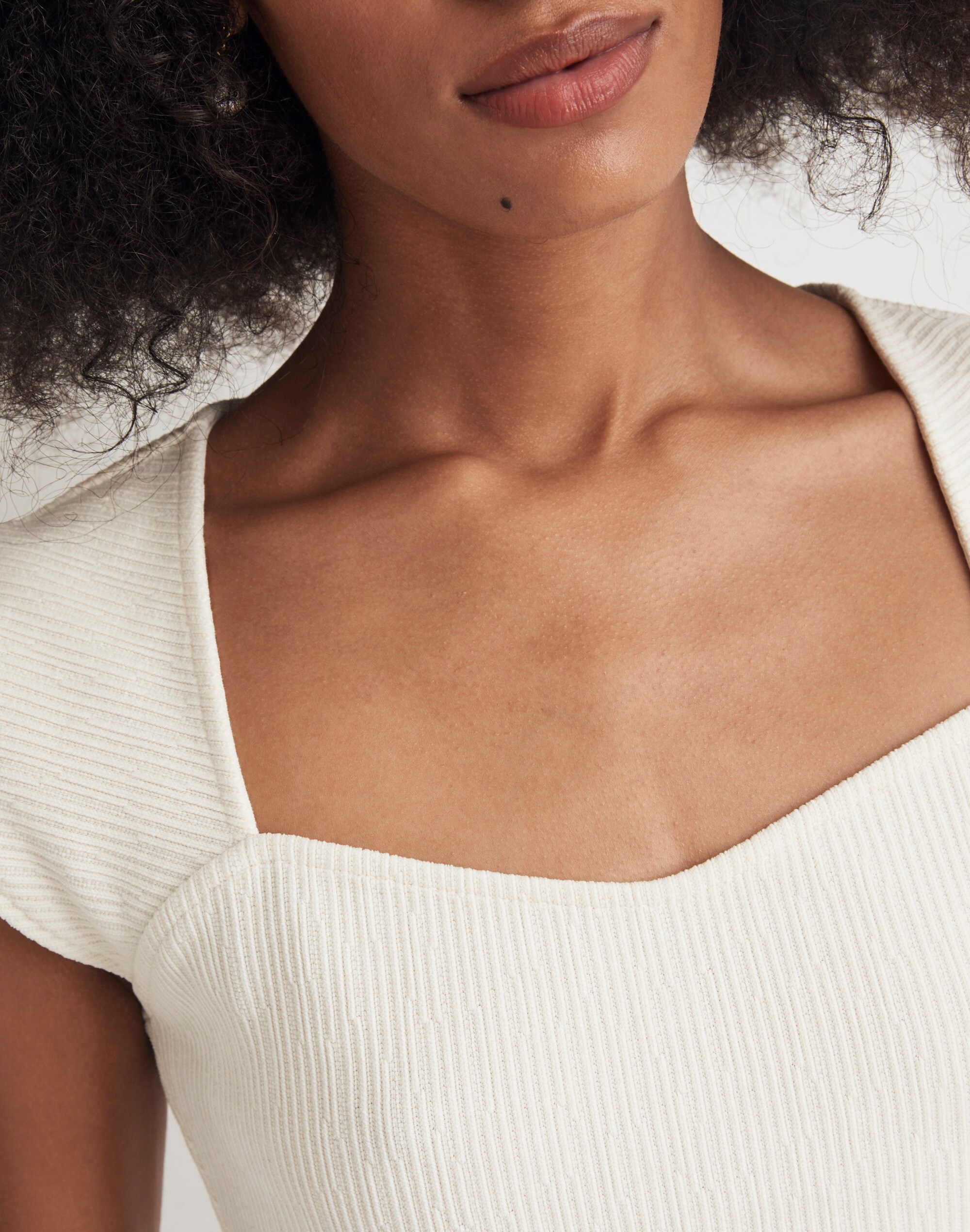 Jacquard Cap-Sleeve Sweetheart Cropped Top