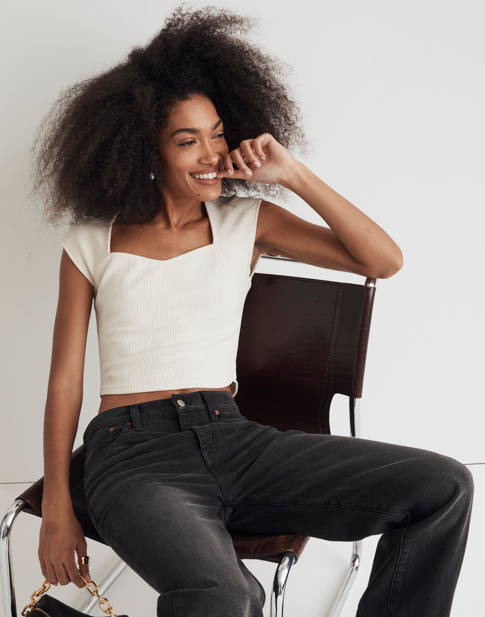 Jacquard Cap-Sleeve Sweetheart Cropped Top