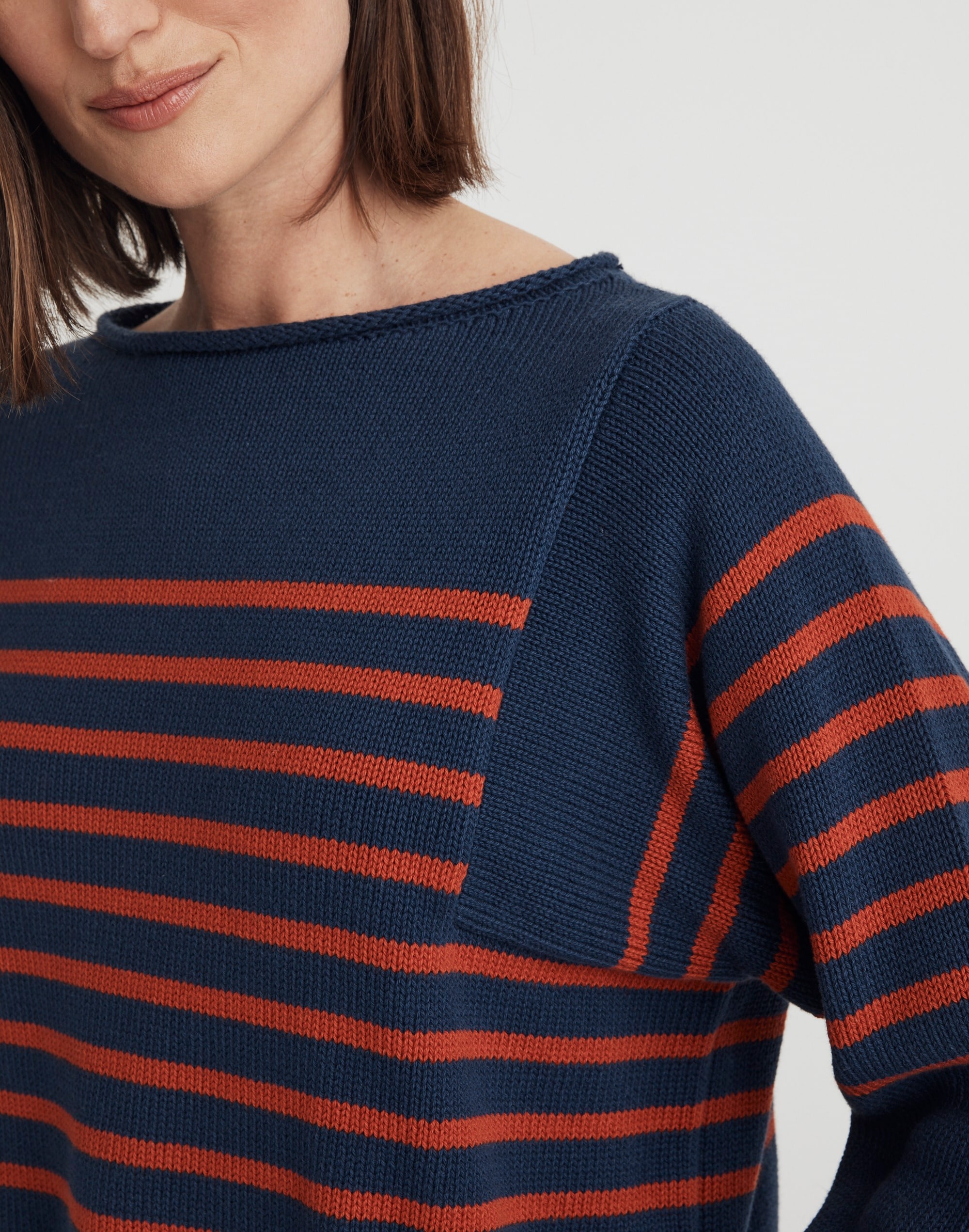 Rolled-Neck Pullover Sweater Stripe