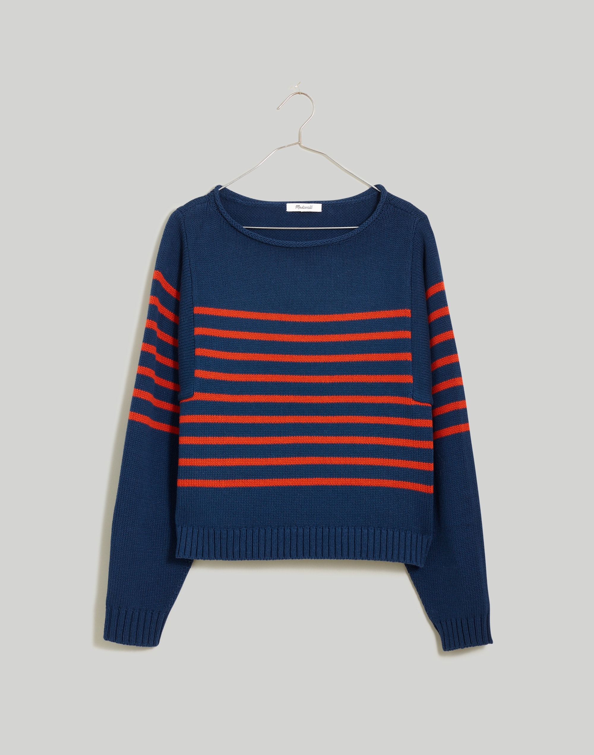 Rolled-Neck Pullover Sweater Stripe