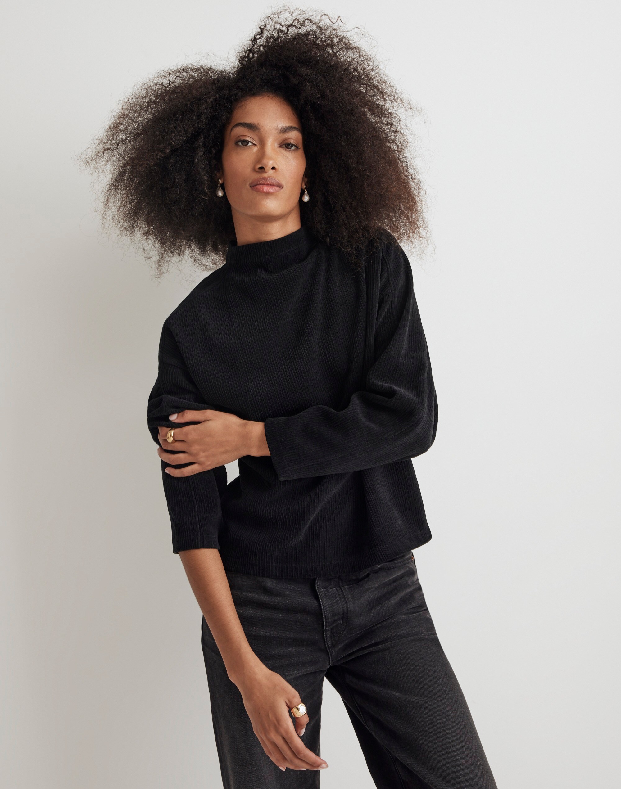 Striped Jacquard Funnelneck Top