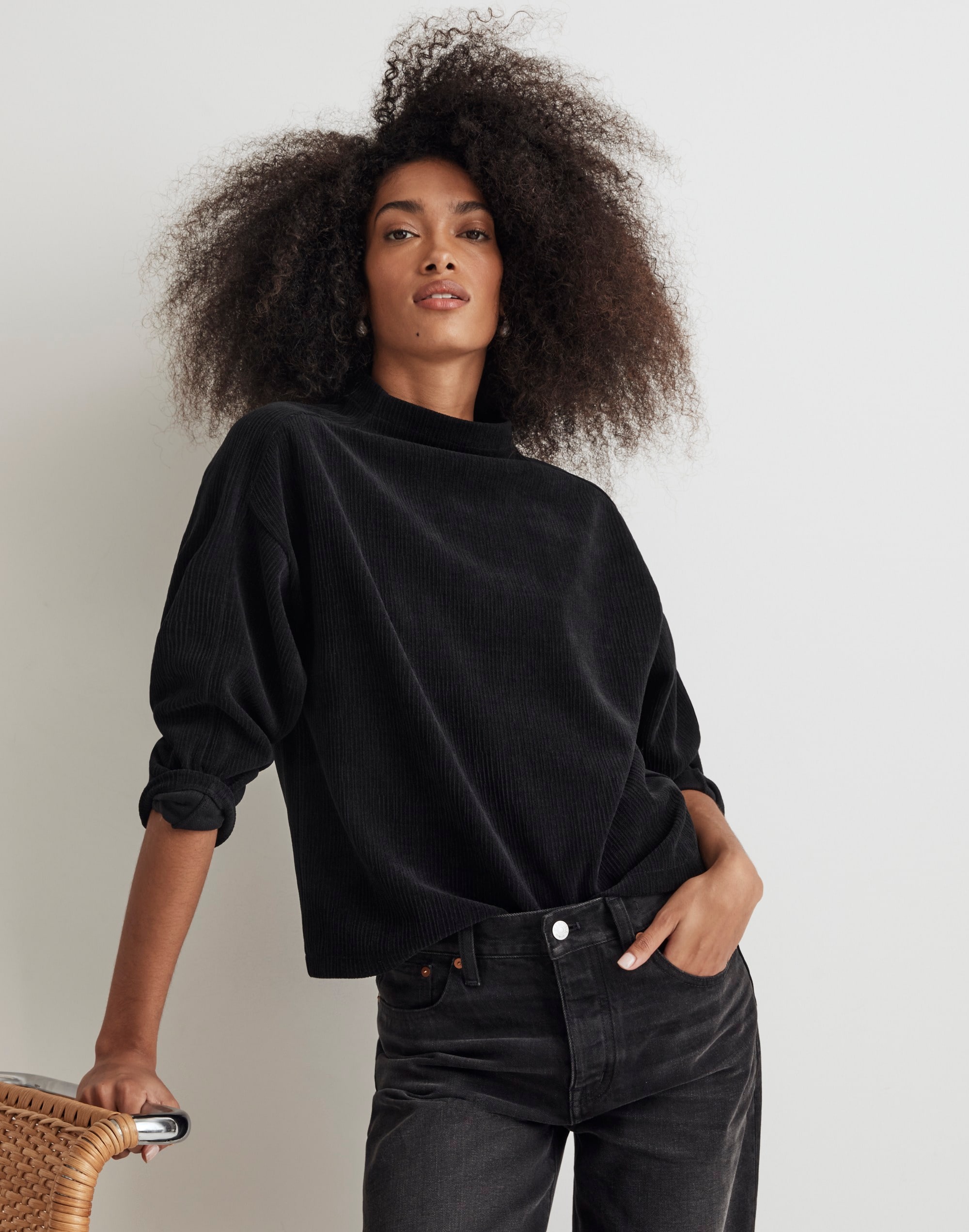 Striped Jacquard Funnelneck Top