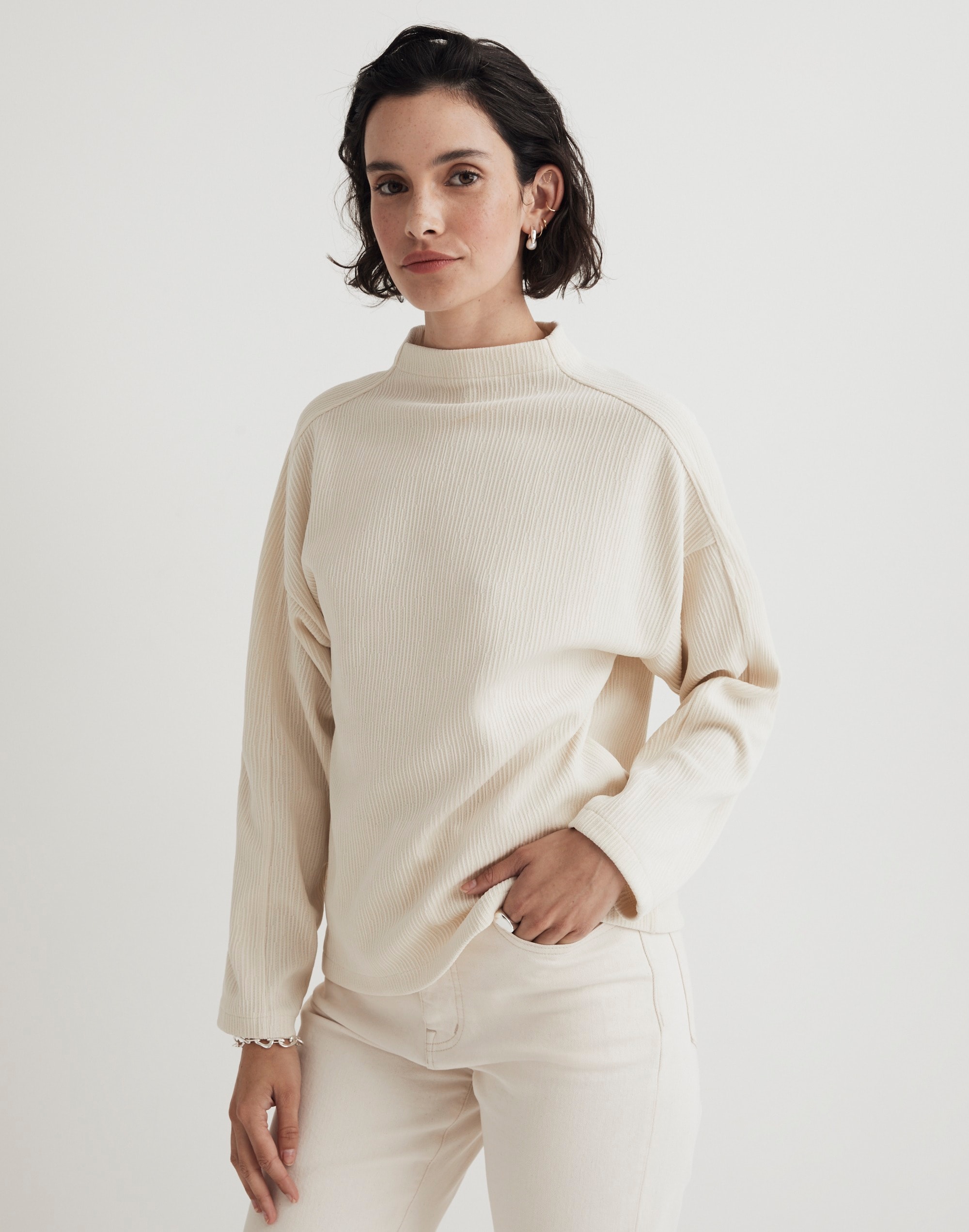 Striped Jacquard Funnelneck Top