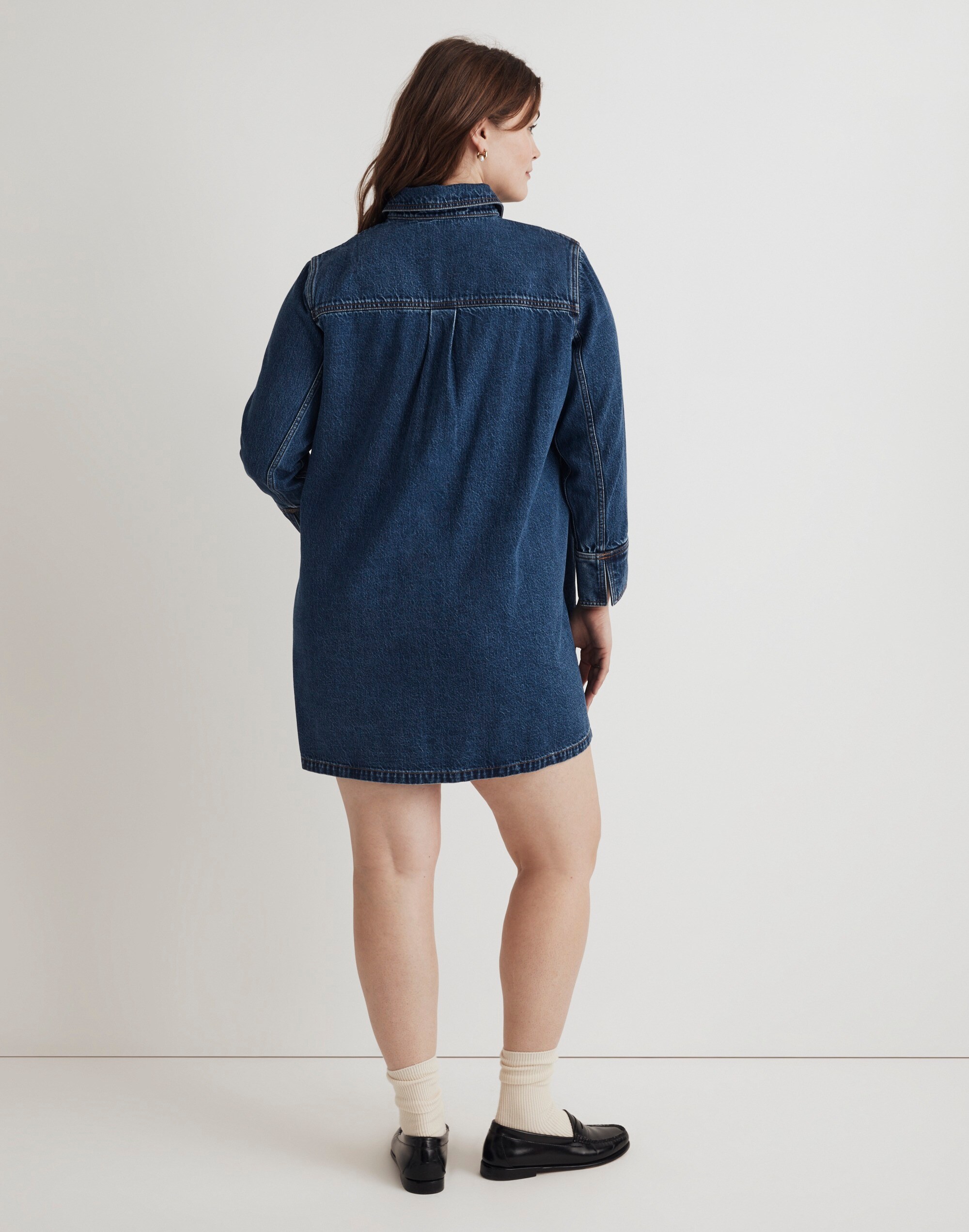 Plus Denim Popover Mini Shirtdress in Sennet Wash
