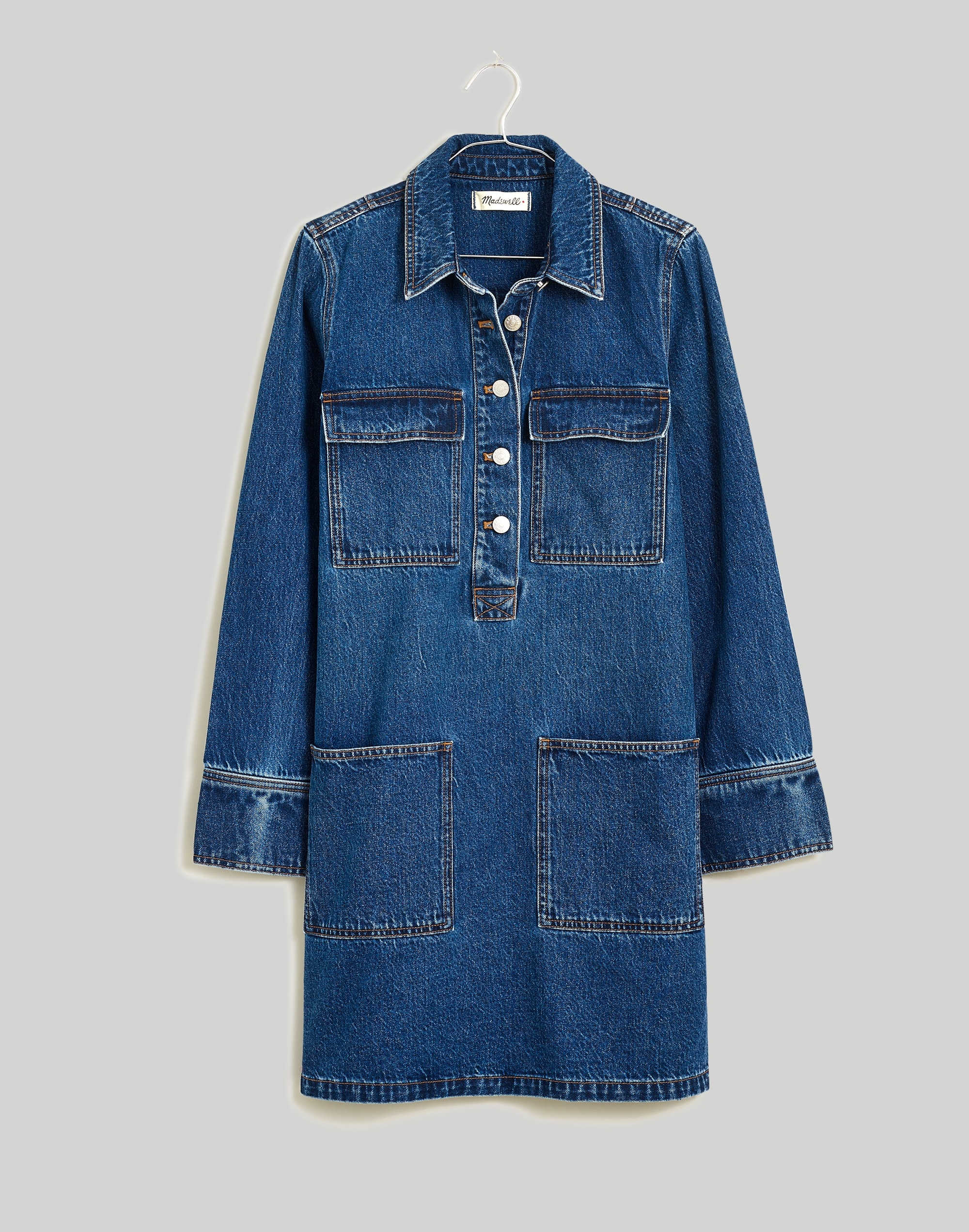 Plus Denim Popover Mini Shirtdress in Sennet Wash